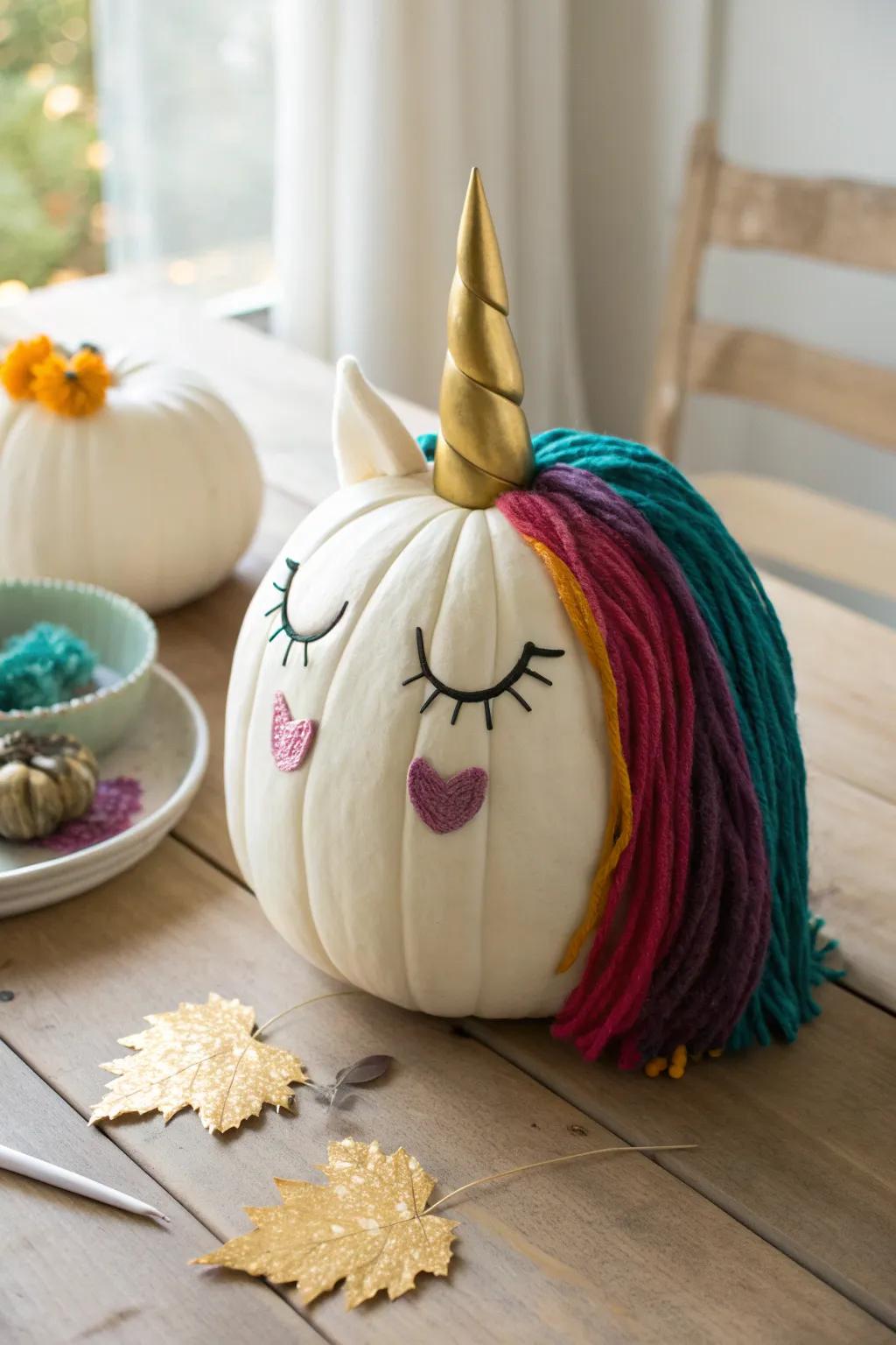 Elevate your pumpkin carving with a fanciful threaded mane, injecting a hint of boho charm into minimalist artistry.