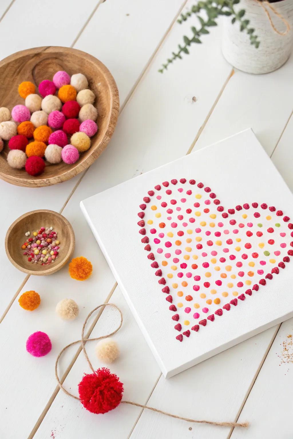Craft a colorful pom decoration heart masterpiece with your little ones this Valentine's Day! 🎨❤️ #ScandinavianStyle #BohoCrafts