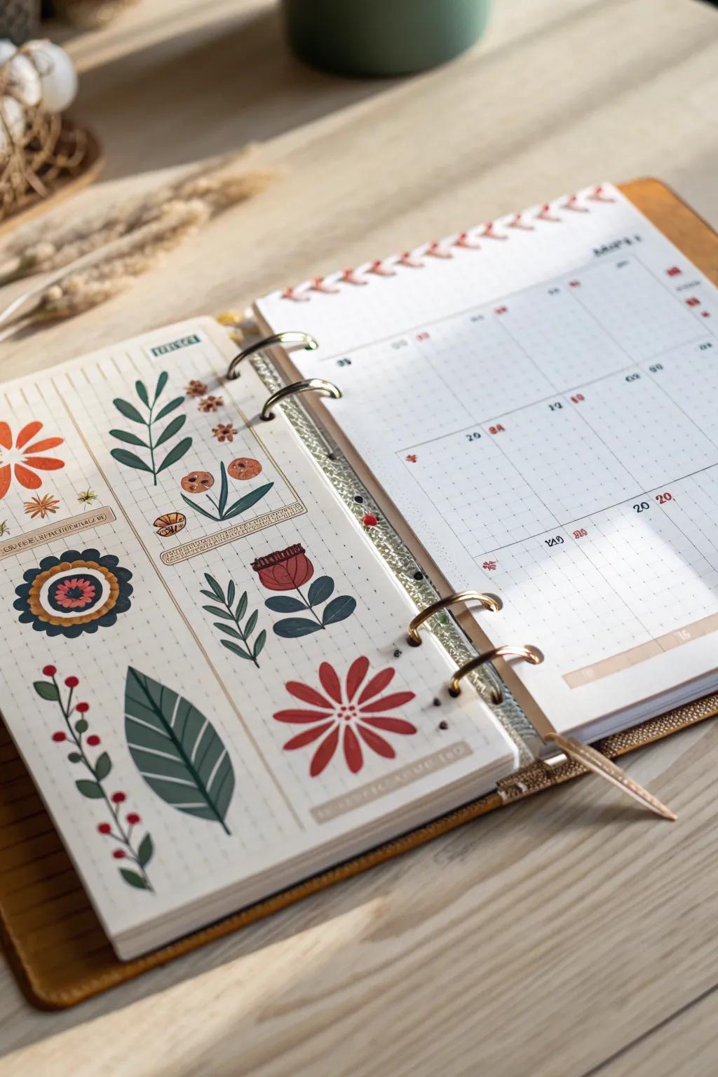 Transform your planner into a masterpiece with a touch of boho charm and vibrant stickers.