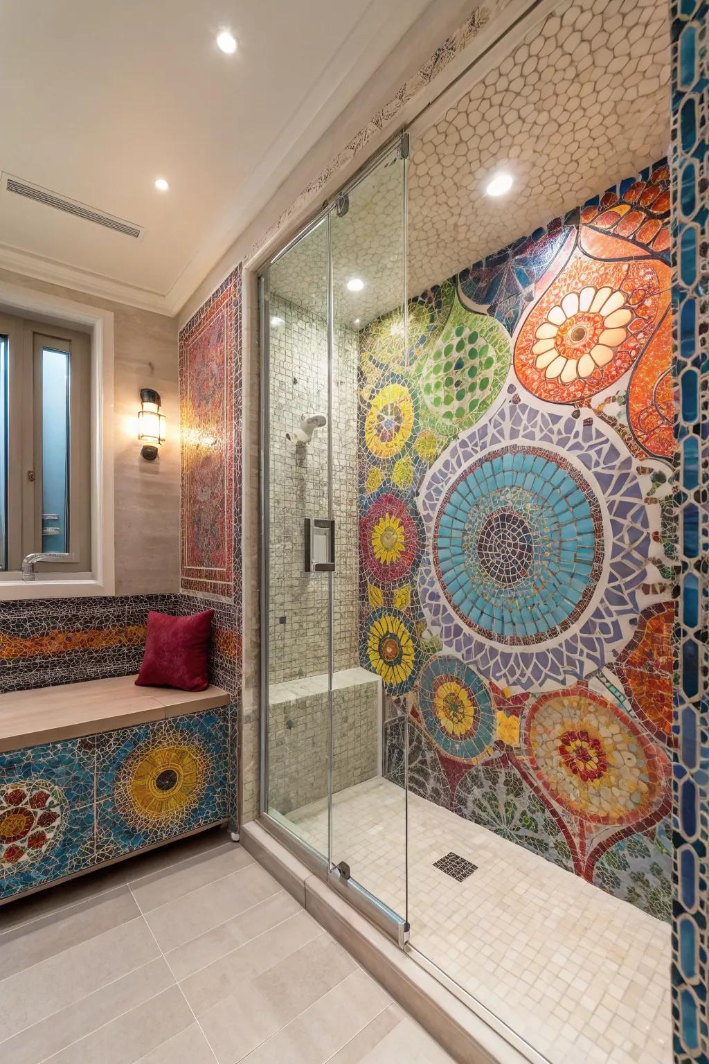 Detailed tiles contribute an artistic touch and enhance the design of your steam shower.
