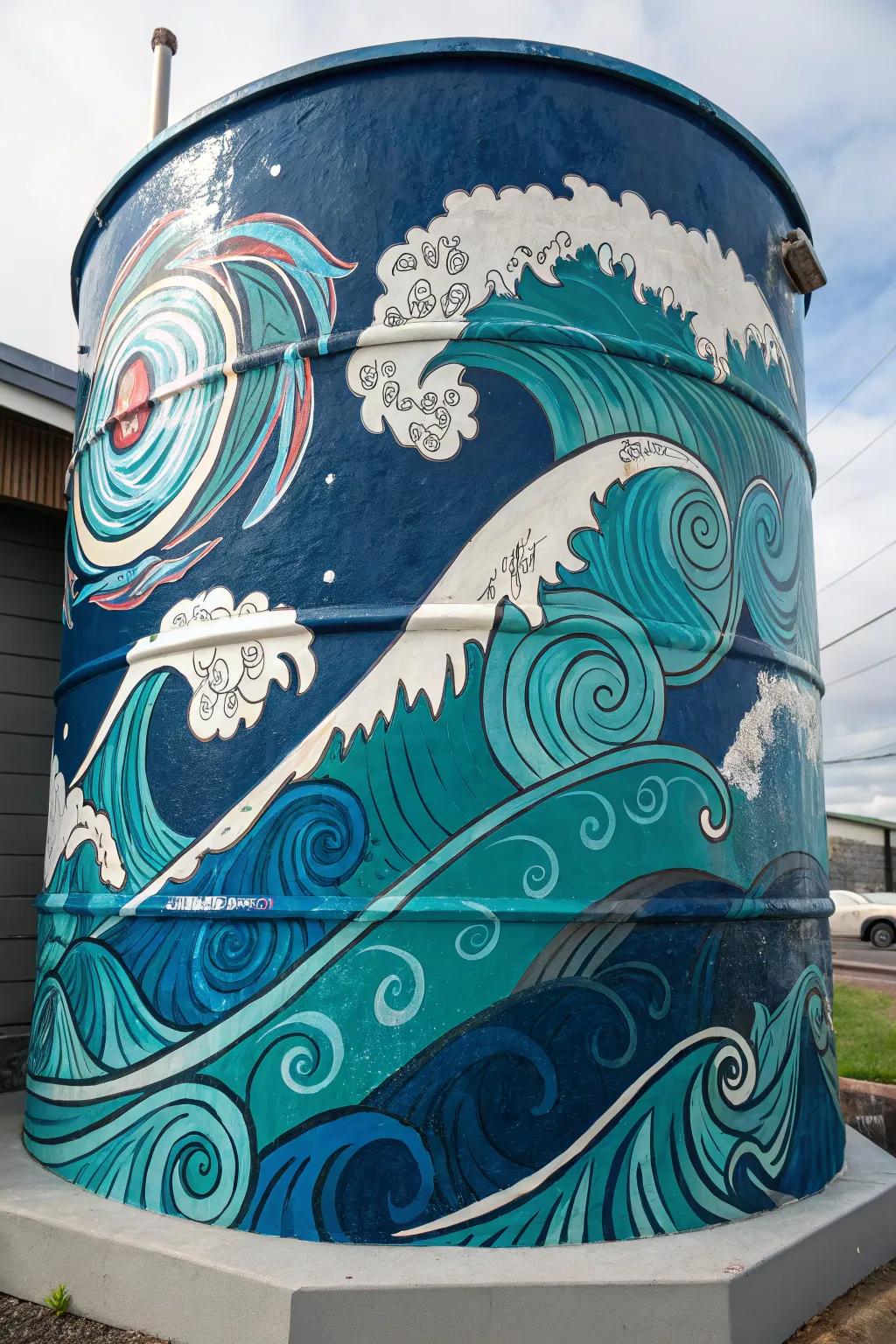 Immerse yourself in artistry: Revamp your water container with enthralling ocean waves.