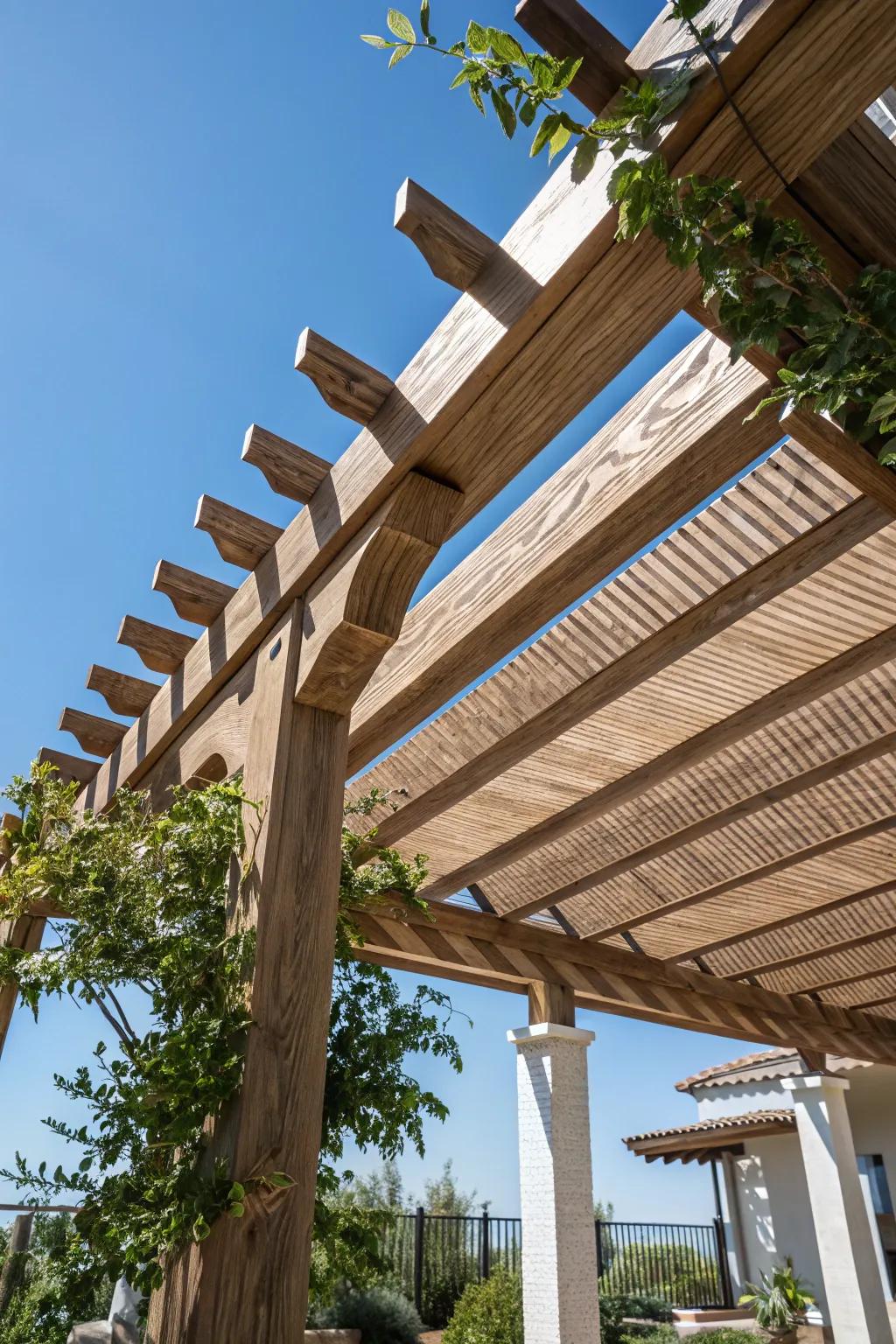 Artistry Meets Nature: A Durable Pergola Roof with Timeless Appeal.