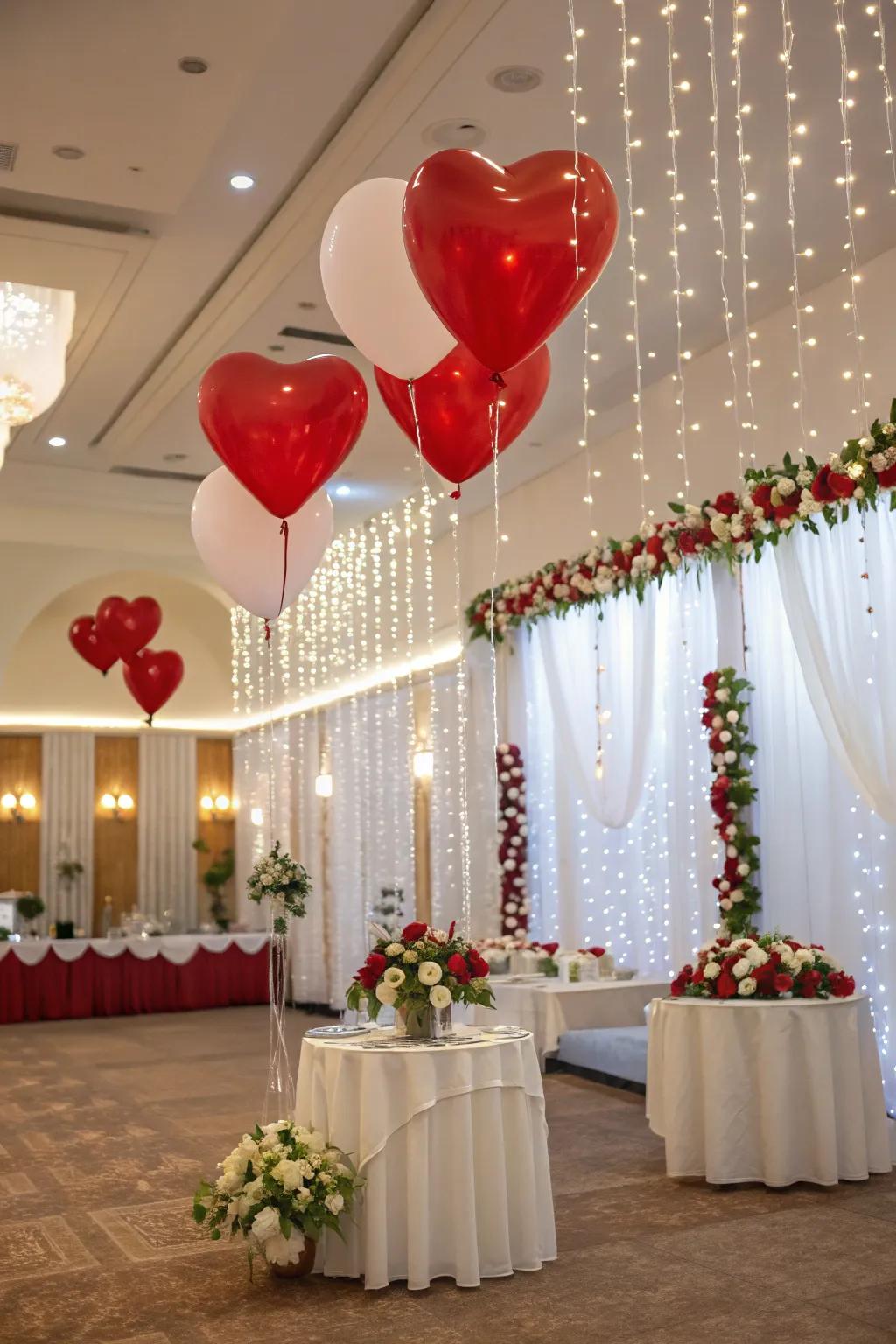 Heart-shaped balloons contribute a playful component.