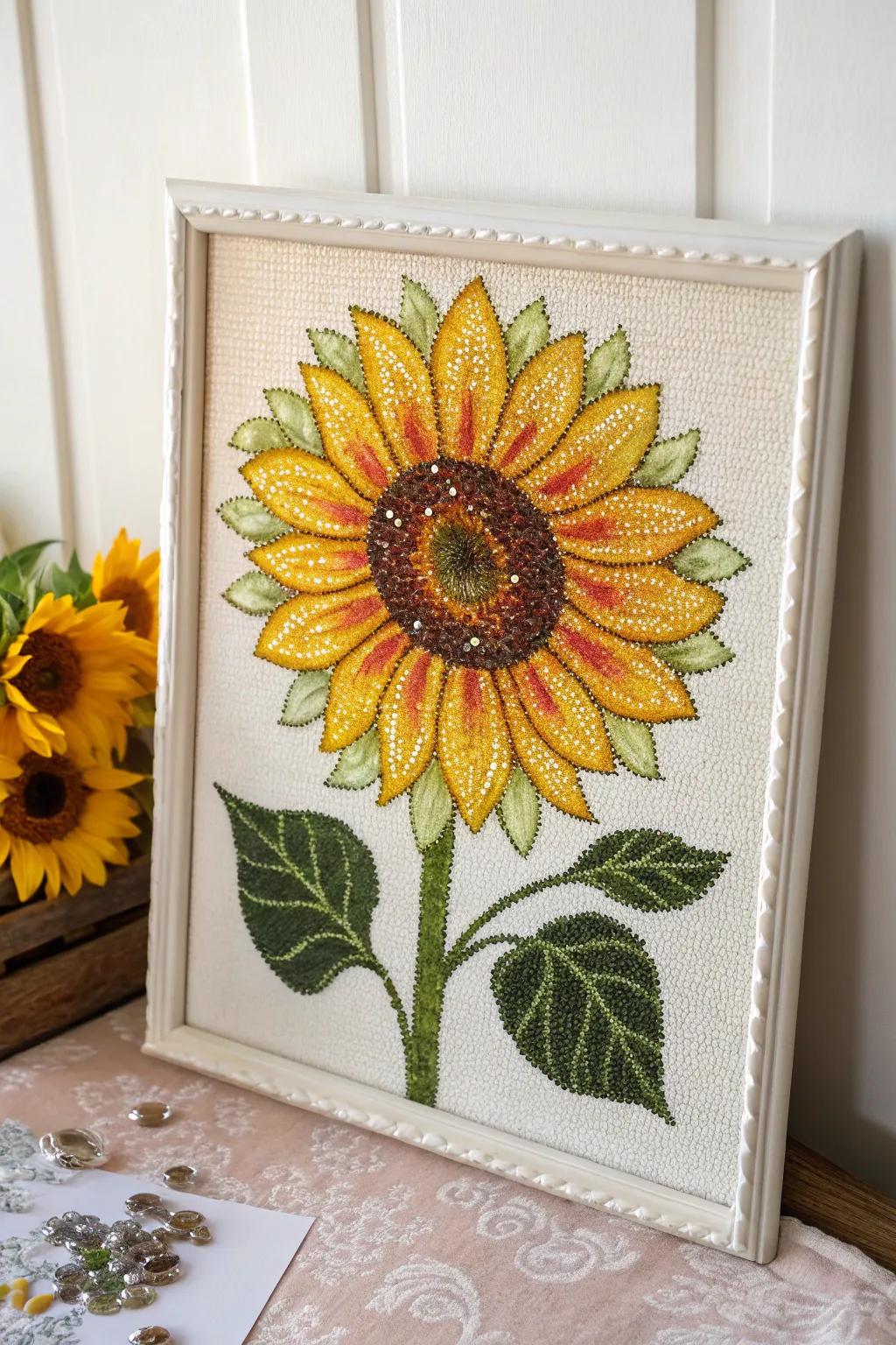 Infuse your space with a hint of timeless bloom with this striking gem sunflower artwork. 🌻✨