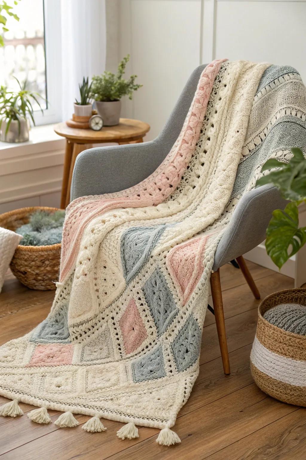 Envelop yourself in warmth and sophistication with this exquisite crochet masterpiece.