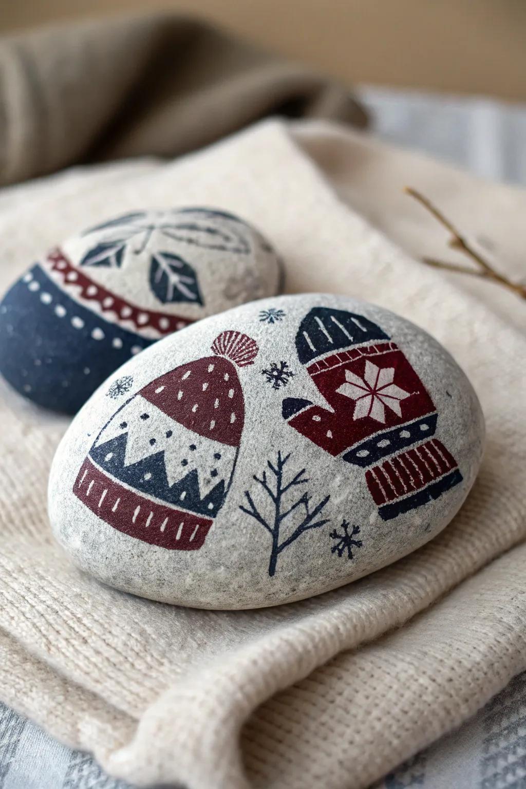 Embrace the cozy charm of winter with handcrafted rock art—where simplicity meets bold style.