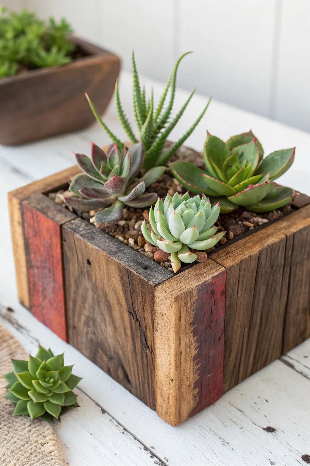 Showcase your plants with a country-style, handcrafted plant display crafted from reclaimed wood.
