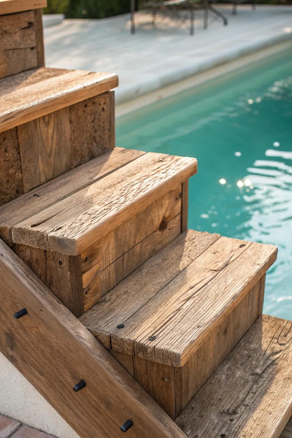 Trendy Styles of Wooden Pool Steps - Pines & Paint