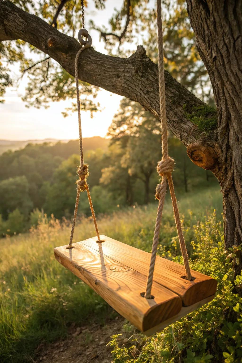 Revel in the homespun charm of a handcrafted wooden swing, where each grain narrates a tale.