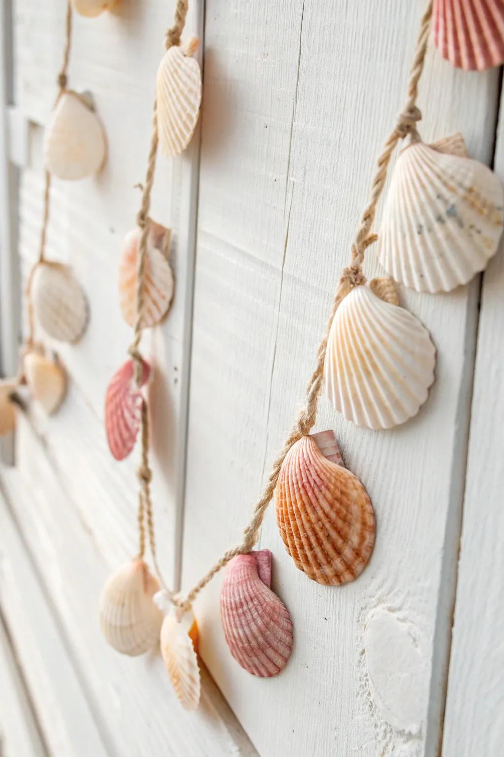 Embrace coastal sophistication with a handcrafted shell wreath, where simplicity aligns with natural beauty.