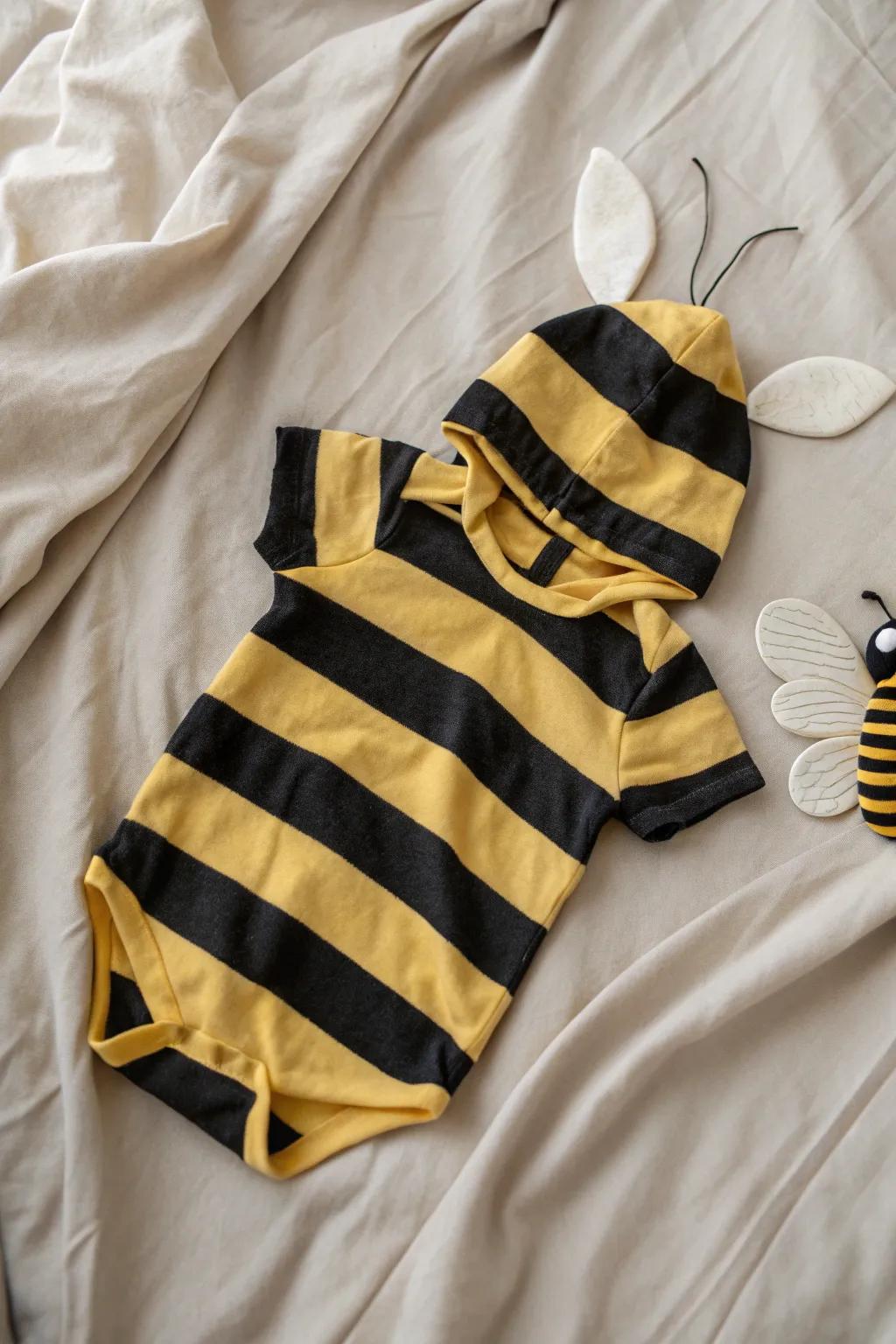 Buzz into loveliness with this charming infant bumblebee attire, ideally suited for a snug and fashionable Halloween!