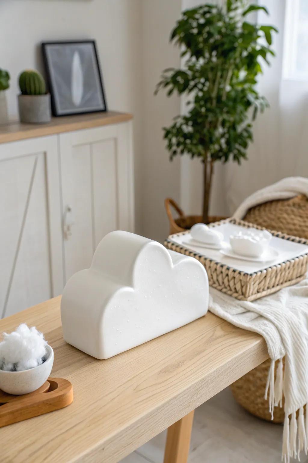 Bestow a whimsical flourish upon your area with this enchanting cloud-shaped tissue dispenser. Harmoniously integrating minimalist aesthetics with a hint of boho appeal.