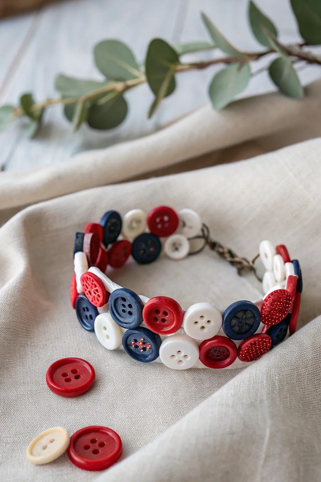 Celebrate the 4th of July with a hint of handcrafted elegance. 🎨✨ #ButtonedUpBracelet #CraftedCharm