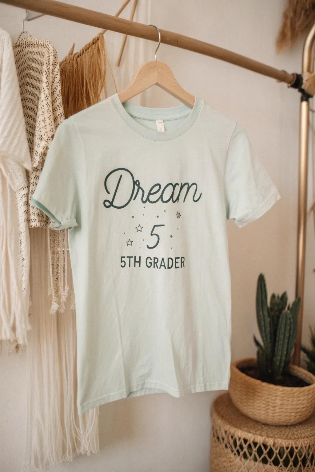 Inspire youthful minds with simplicity and flair. 'Aspire Big, 5th Grader' – a t-shirt design that marries sophistication with drive.