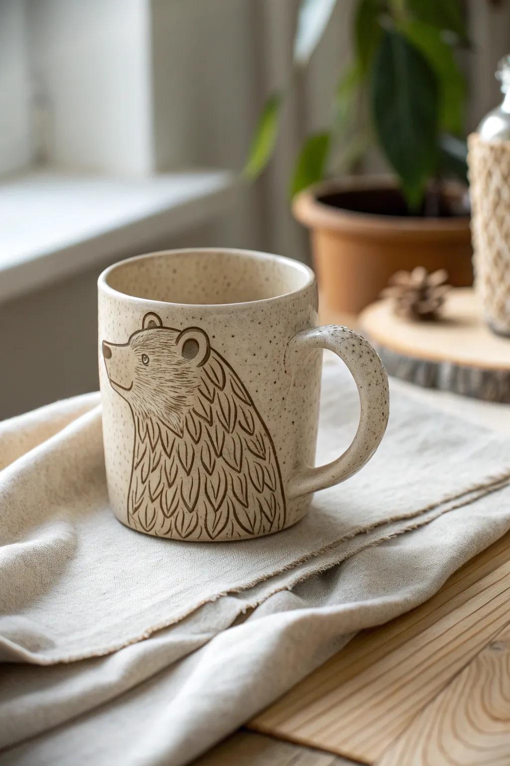 Embrace intimate winter evenings with this exquisite bear-inspired textured mug, where minimalist design converges with tactile pleasure.