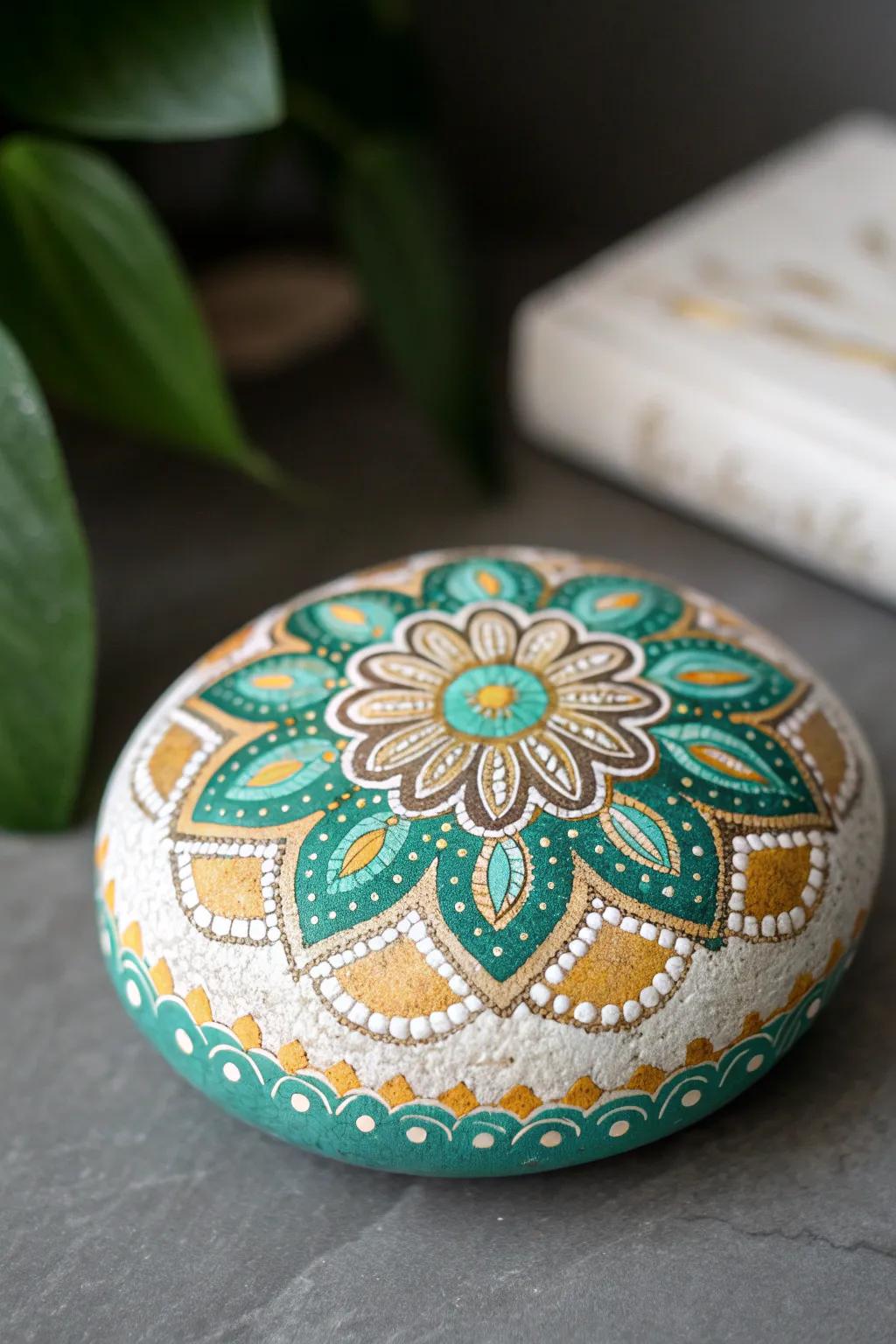 Turn a humble stone into a mesmerizing work of reflective art with elaborate mandala patterns.