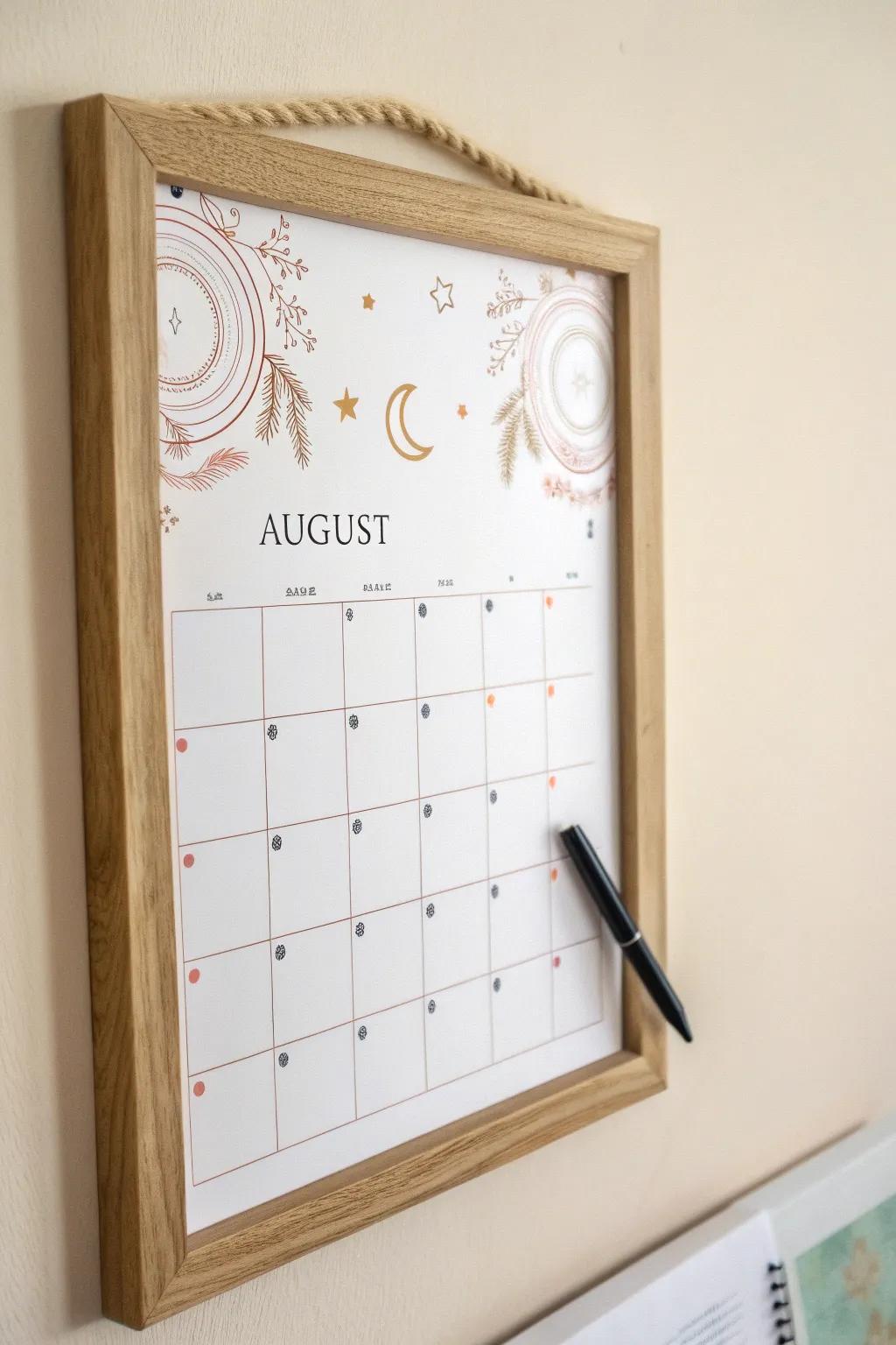 Enhance your planning with a dash of personal sophistication. Design your own celestial-themed August calendar!