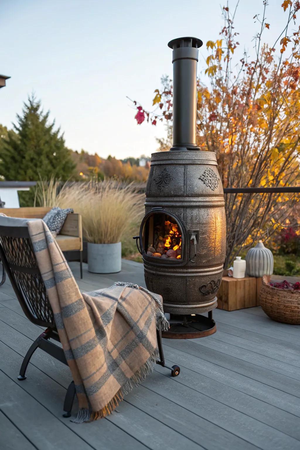 Embrace the crisp air of autumnal nights through this refined external cask heater, ideally suited for warming up your terrace in flair.