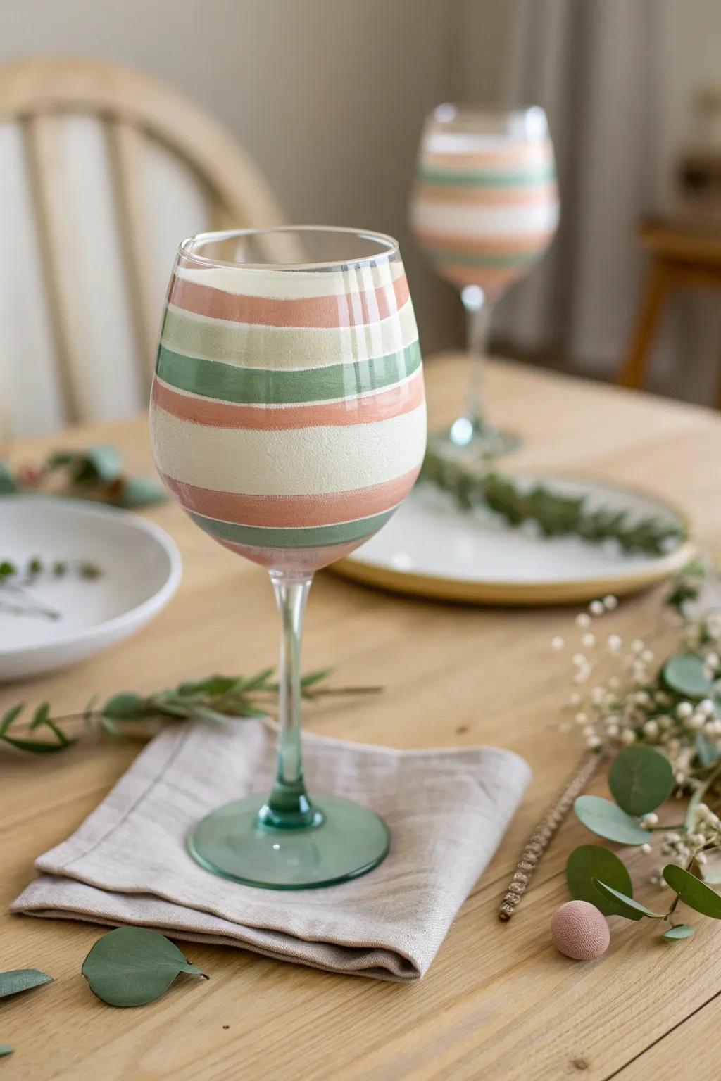 Embrace Refined Bands: Elevate your dinner gathering with these chic, striking band-decorated wine glasses.