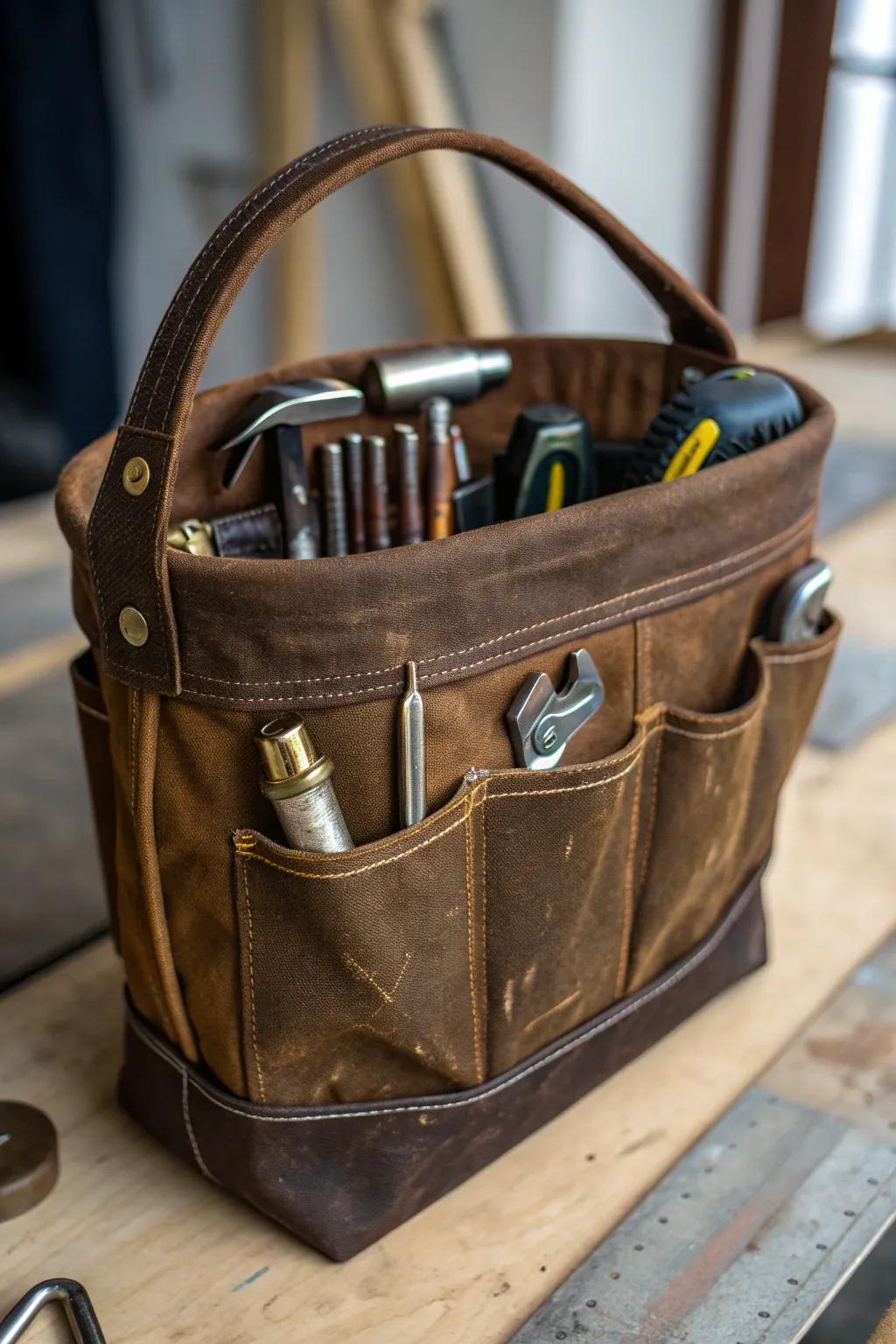 Embrace rugged elegance with the timeless appeal of a waxed canvas tool organizer.