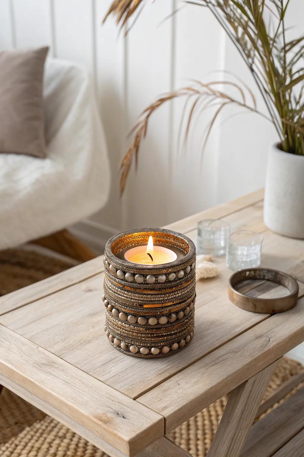 Illuminate your space with elegance: handcrafted wristlet candle sanctuaries.