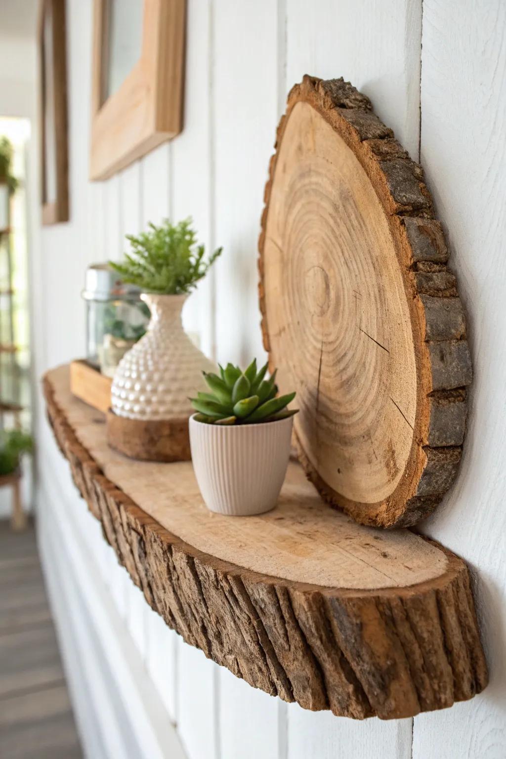 Enhance your setting with the innate elegance of countryside timber slab racks—ideal for exhibiting your prized discoveries.