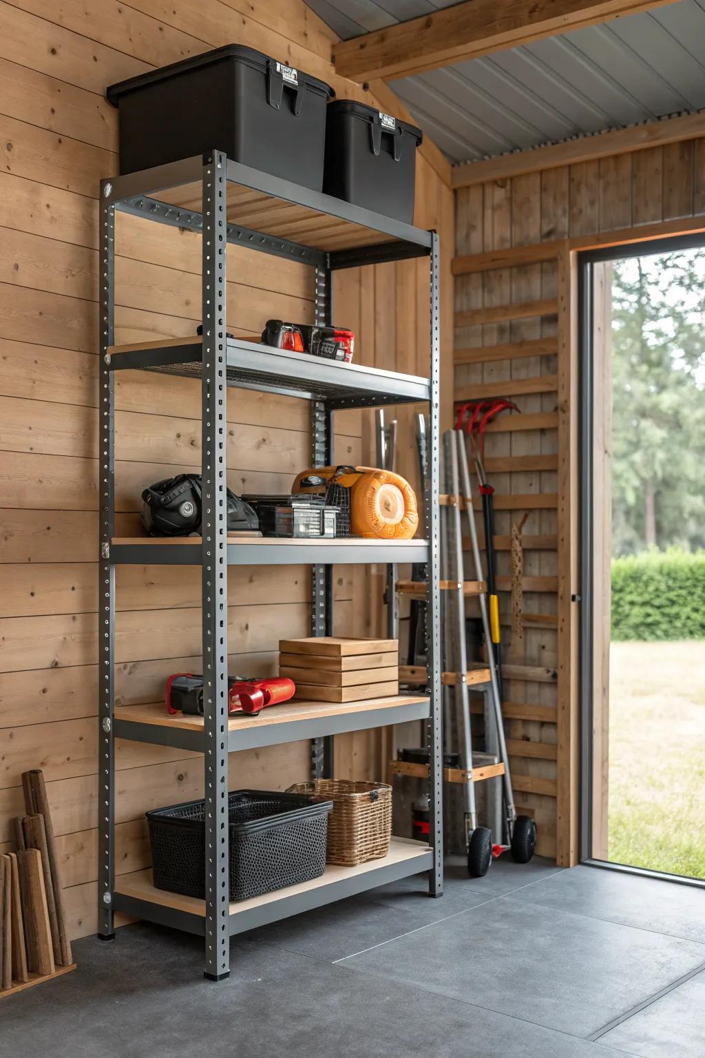 Make the most of your shed’s potential with versatile changeable shelving units.