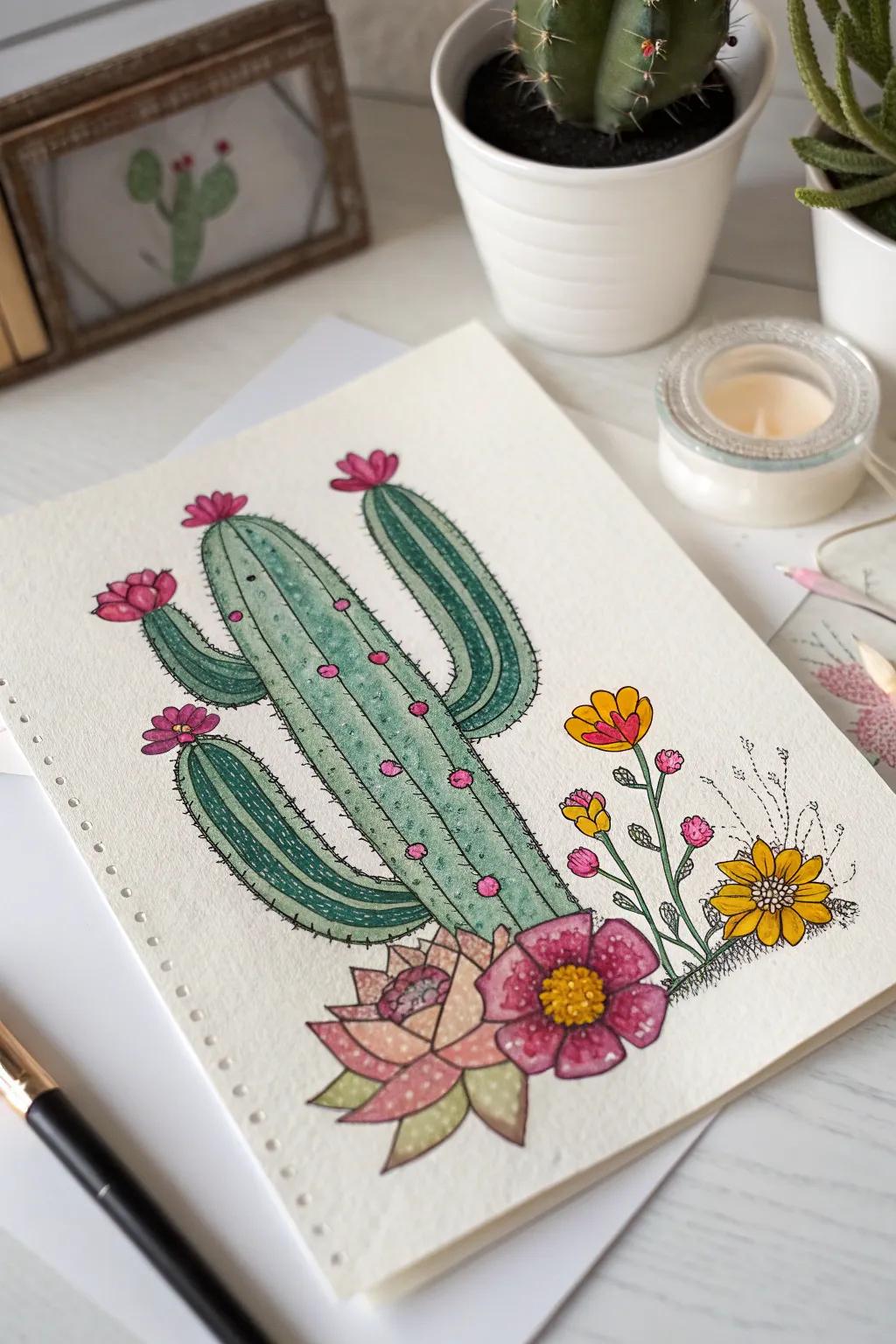 Change your space into a radiant desert oasis with this vivid cactus drawing.