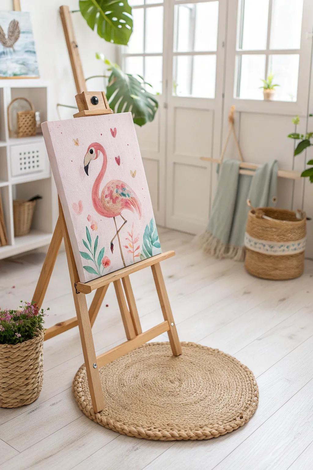 Unleash your child's creativity with a playful flamingo canvas painting—perfect for young artists exploring the animal kingdom!