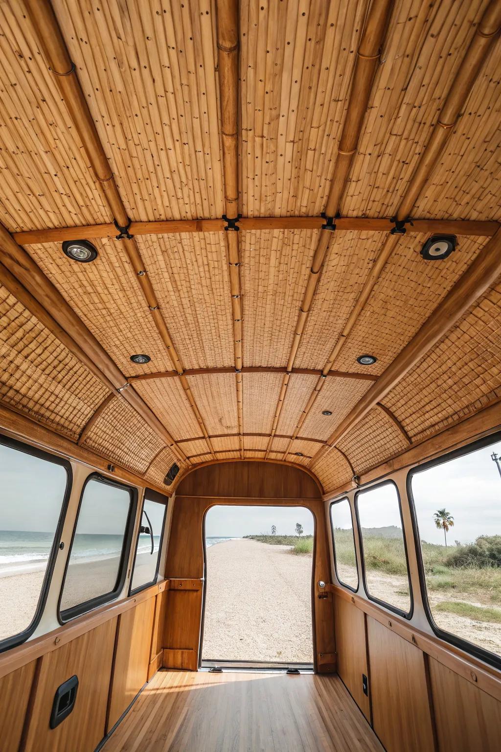 Enhance your trailer's interior using natural bamboo paneling for a sustainable and stylish atmosphere.