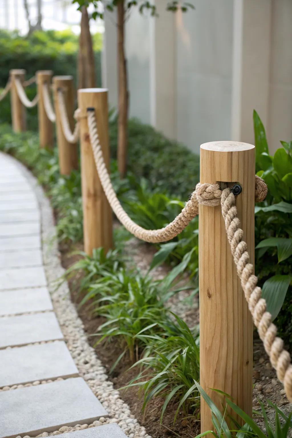 Elevate your garden with a straightforward and charming cord and post perimeter. 🌿✨ #GardenInspiration #ScandiBoho