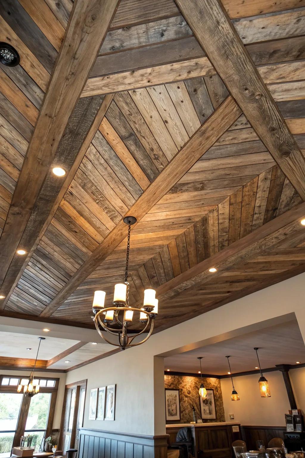 Elevate your area with the enduring allure of barn timber chevron configurations.