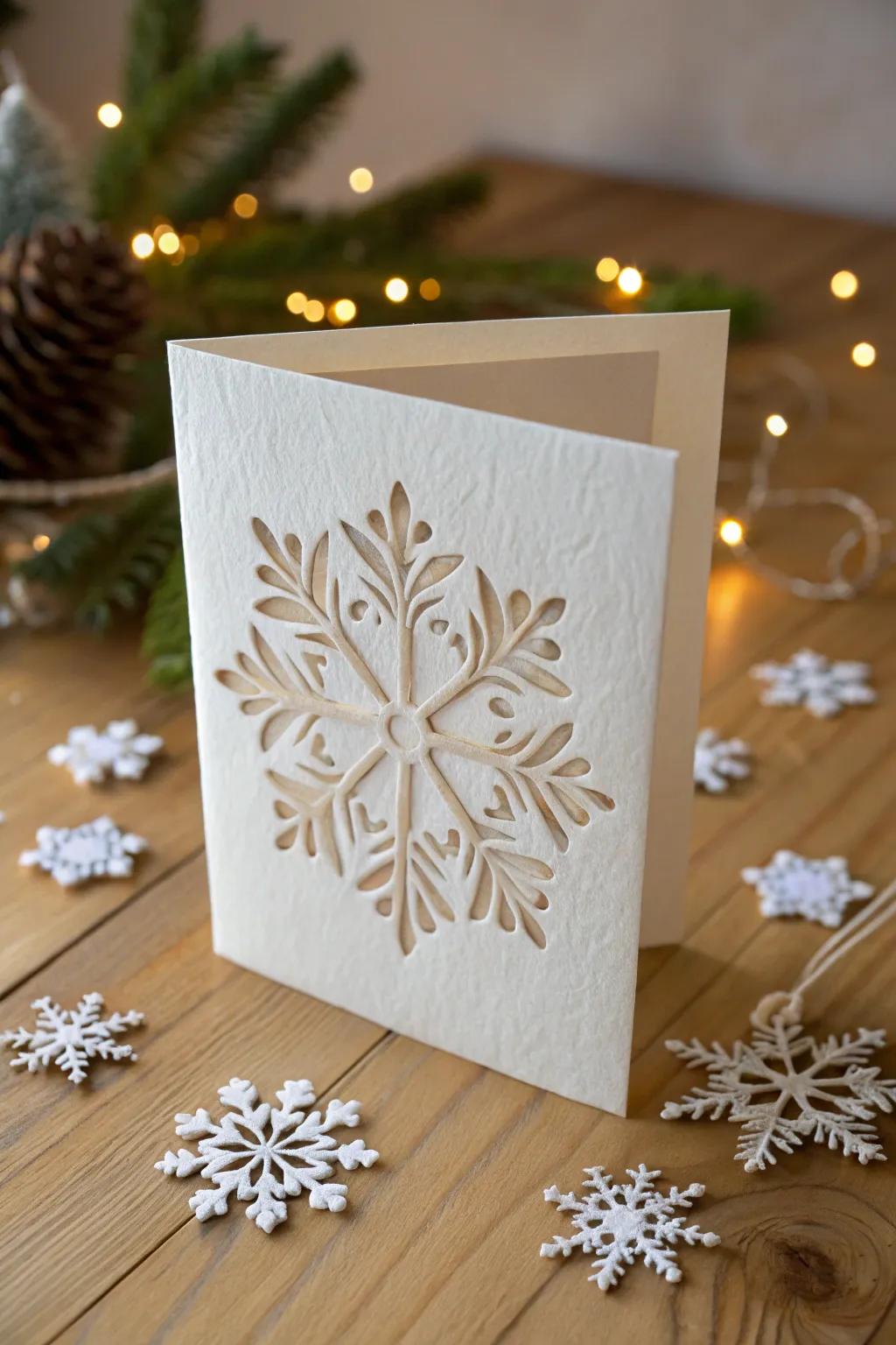 Capture the season's enchantment through handmade snowflake cut-out cards, epitomizing an impeccable fusion of simplicity and refinement.