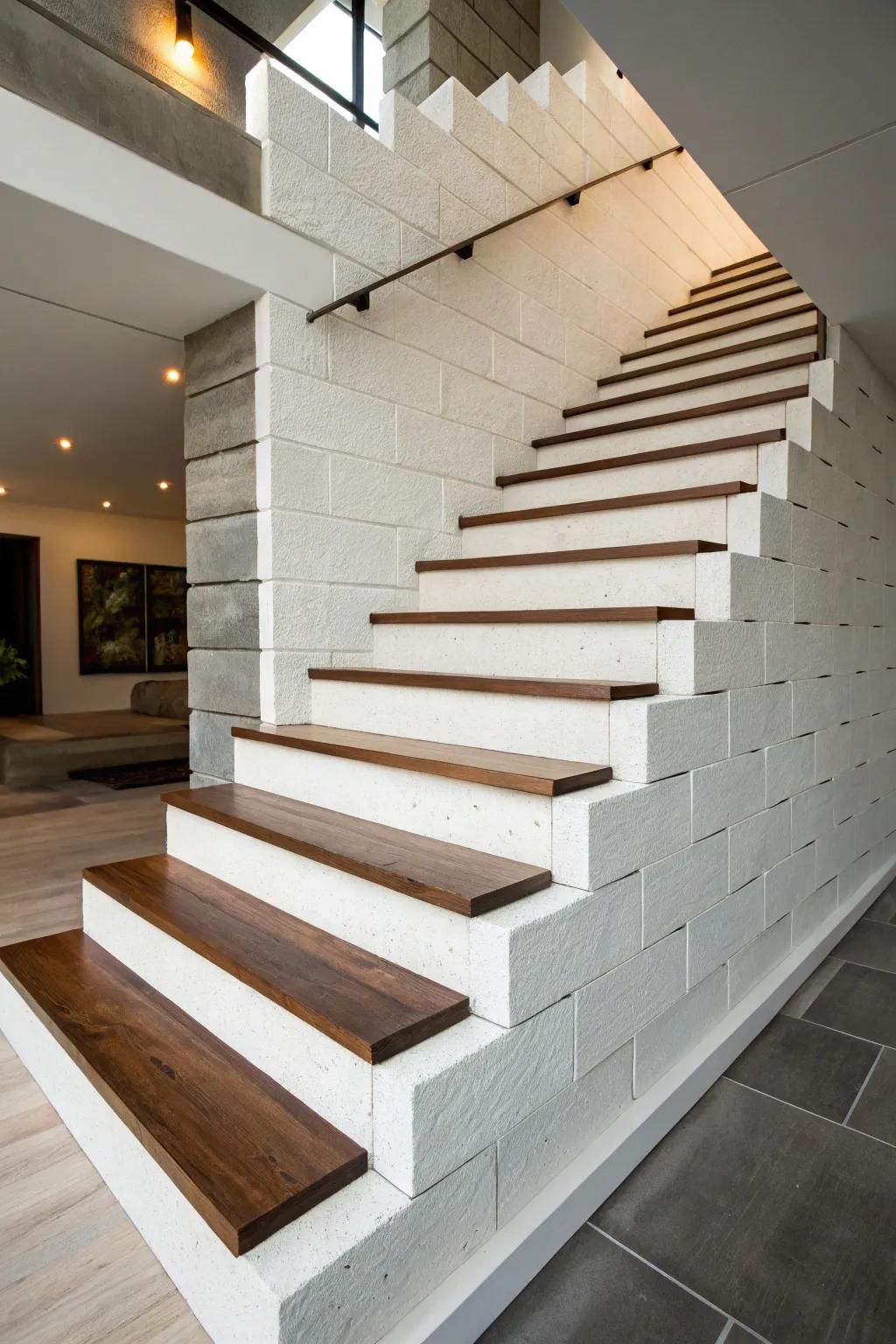 Enhance your area with the elegance of minimalist foundation block and timber steps.