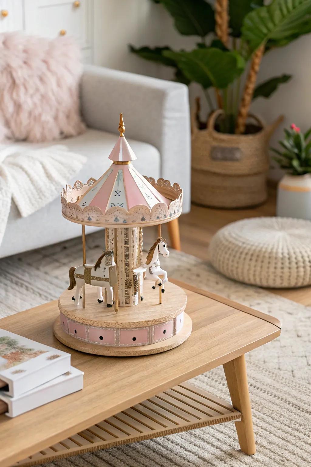 Infuse a touch of whimsy into your space with a lovingly handcrafted merry-go-round scene.