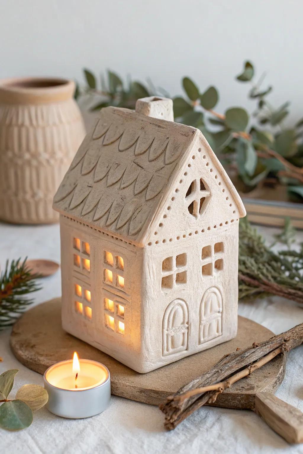 Embrace simplicity and allure with a handcrafted clay house, ideal for introducing warmth and whimsy to your space.