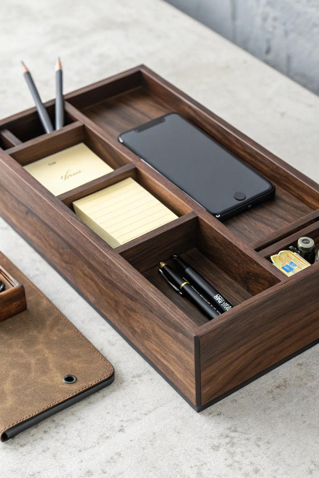 Elevate your workspace with a custom-crafted desk tidy that blends functionality and style.