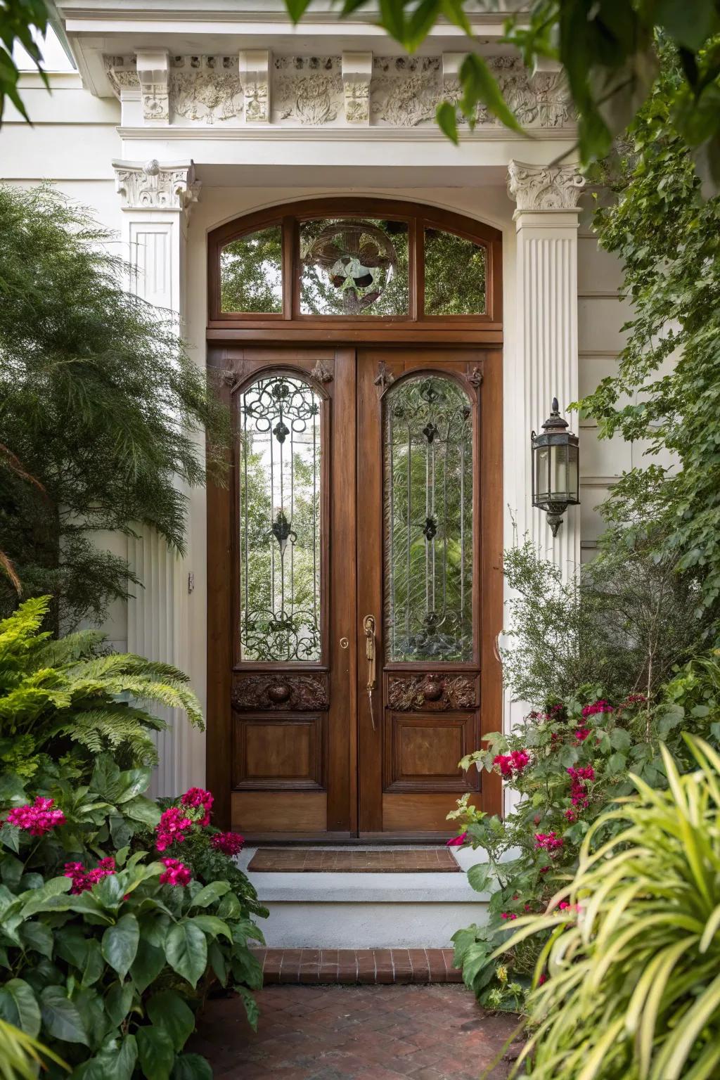 Ornamental glass introduces class and solitude to colonial front doors.