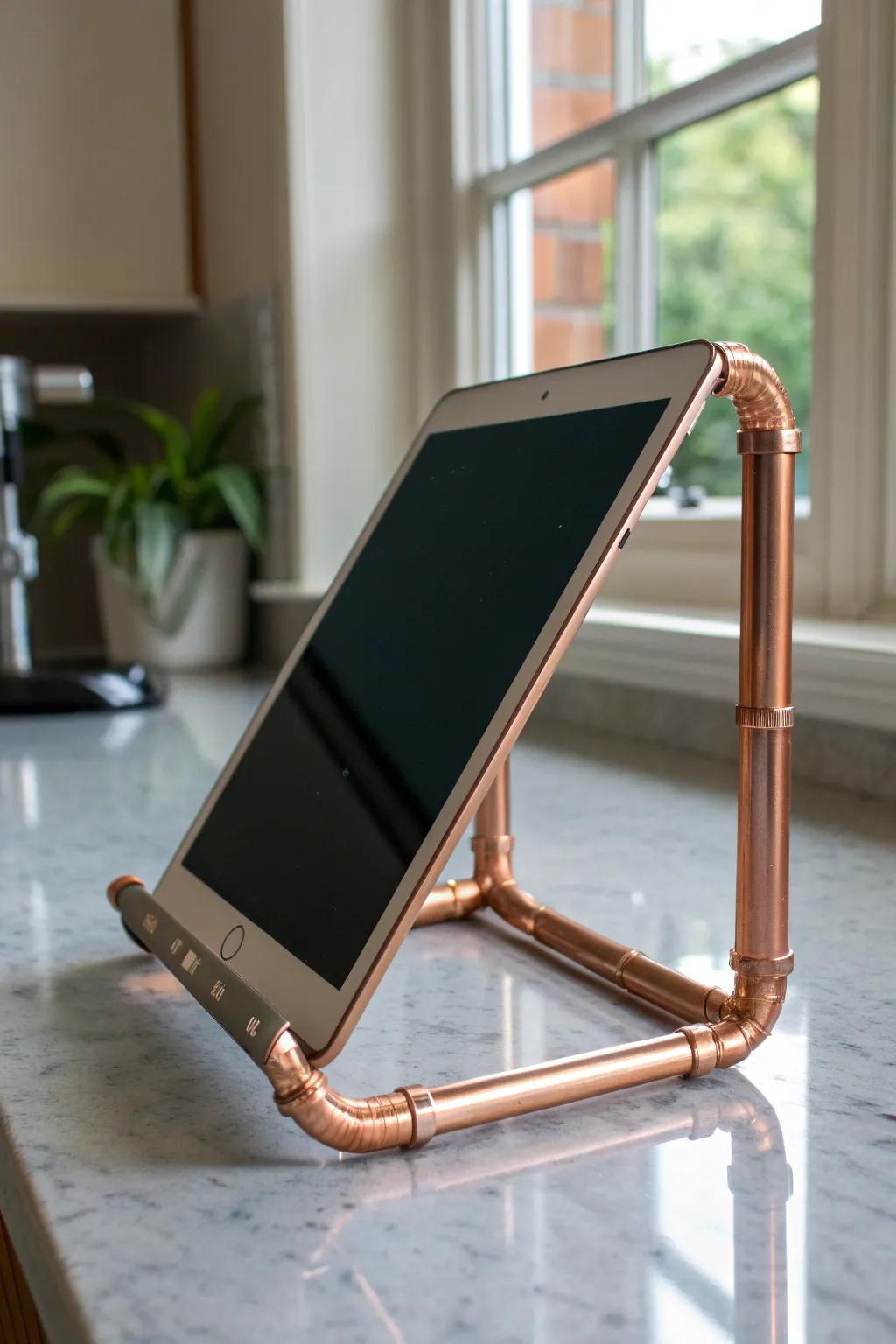 Enhance your culinary space with a stylish copper tube portable device stand—where utility meets modern design.