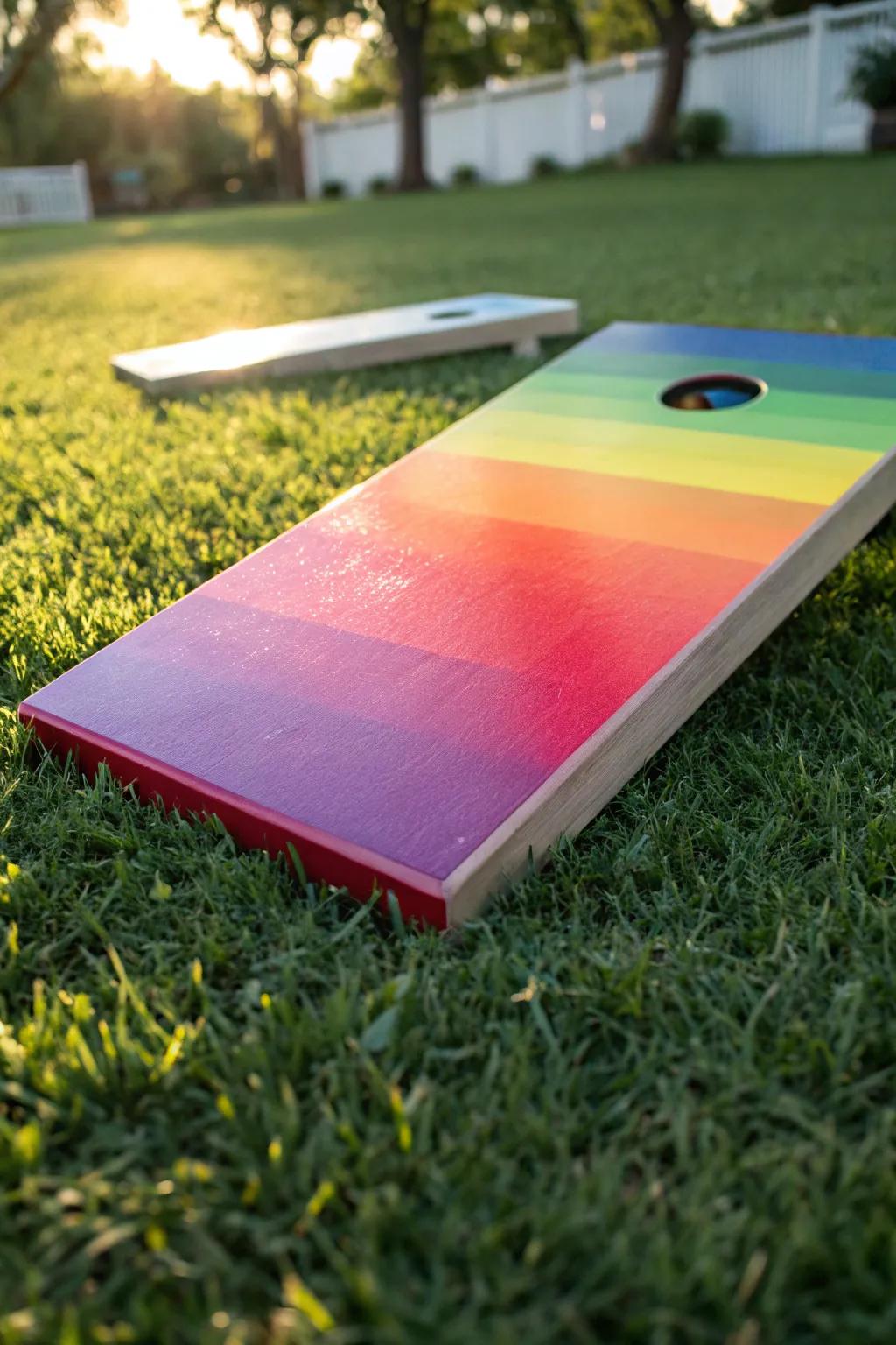 Savor the merriment of involvement through this extraordinary chromatic spectrum cornhole board!