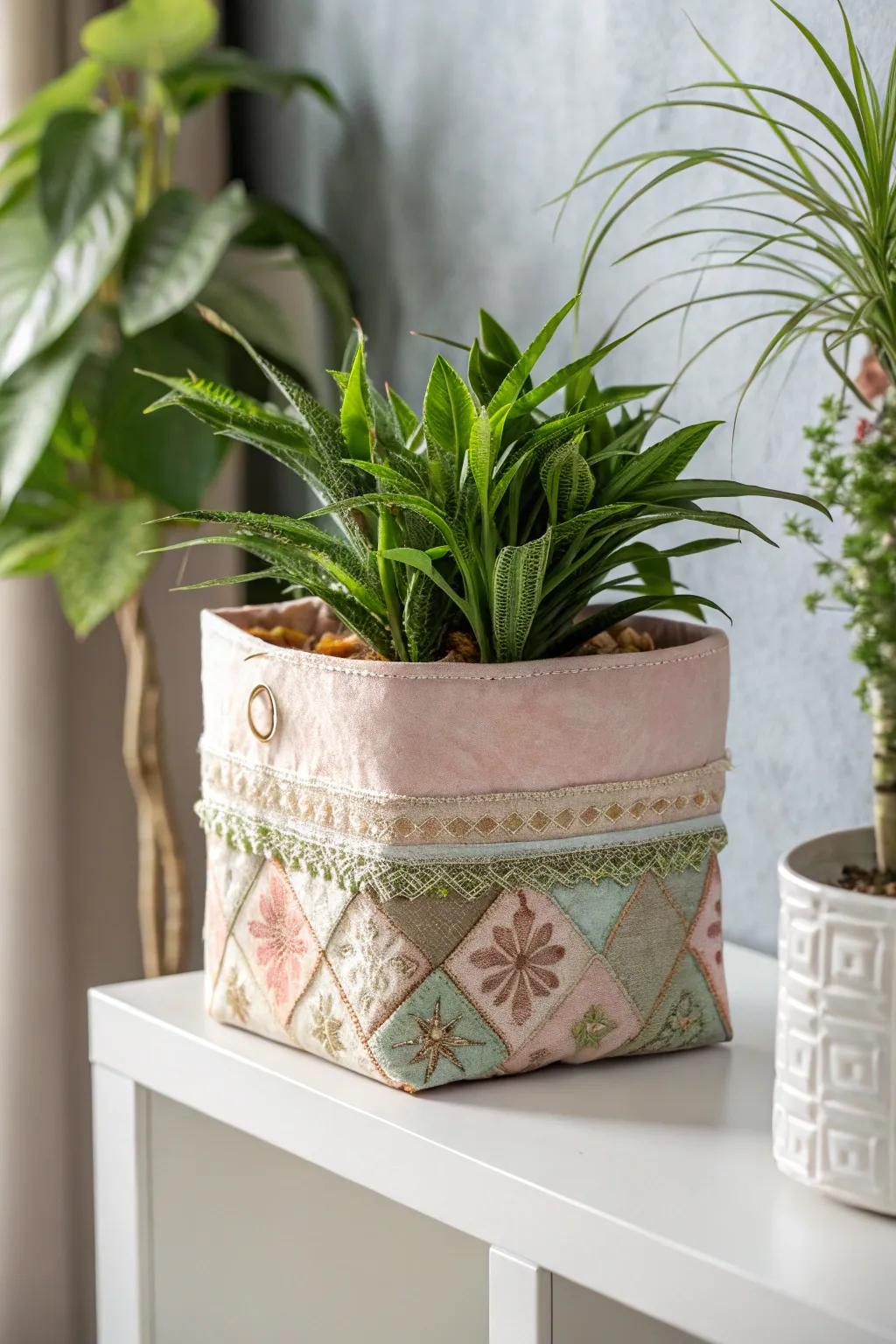 Accentuate your flora with bespoke textile-crafted plant vessels—a fusion of simplicity and artistic expression.