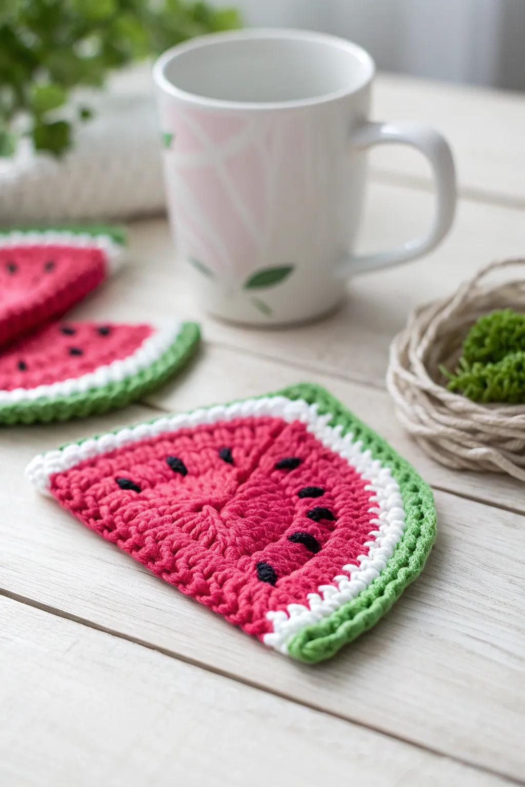 Append a burst of whimsy to your coffee counter with these lively weaving coasters!