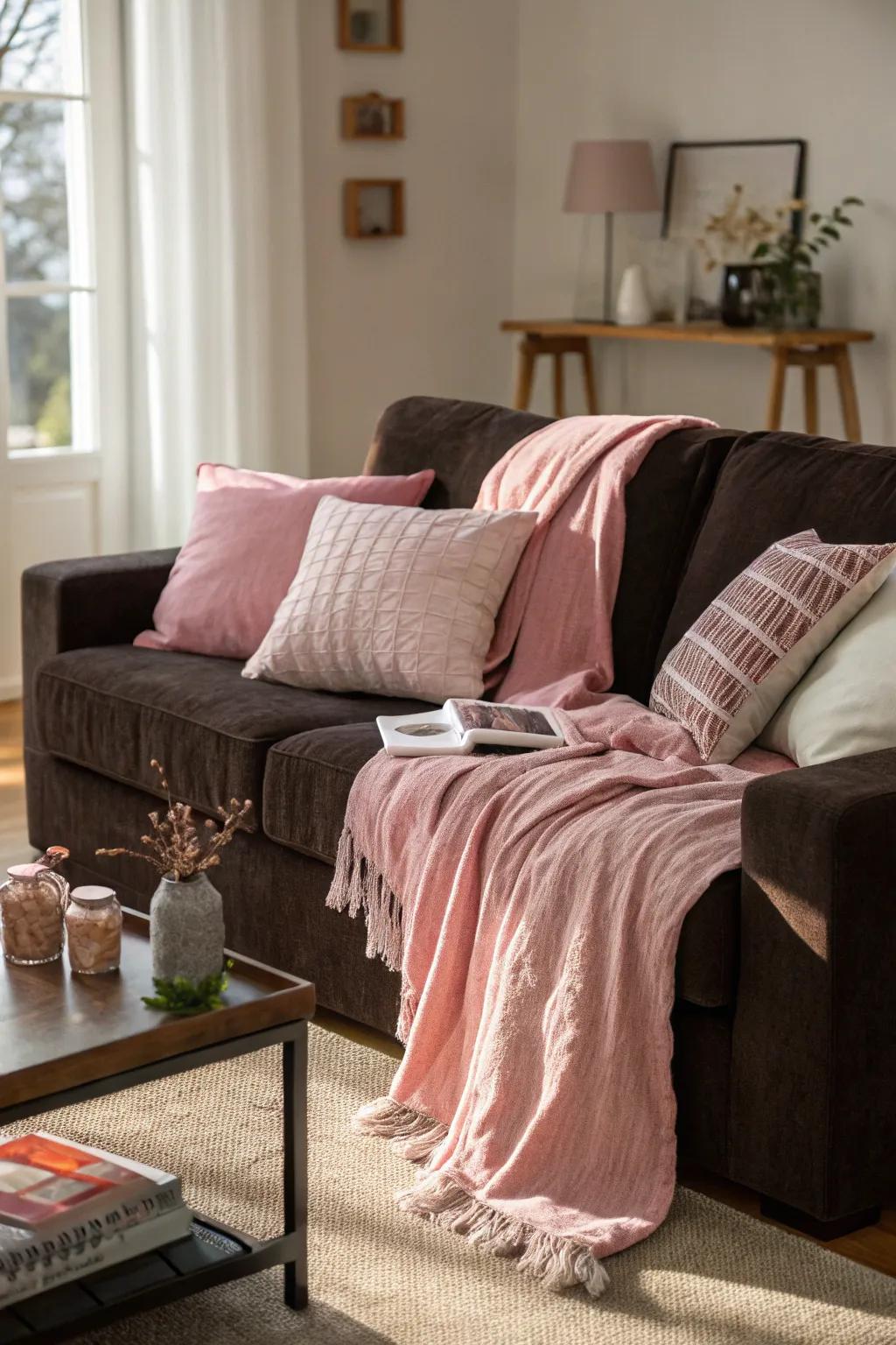 Layered textiles fashioning a snug corner in the lounge.