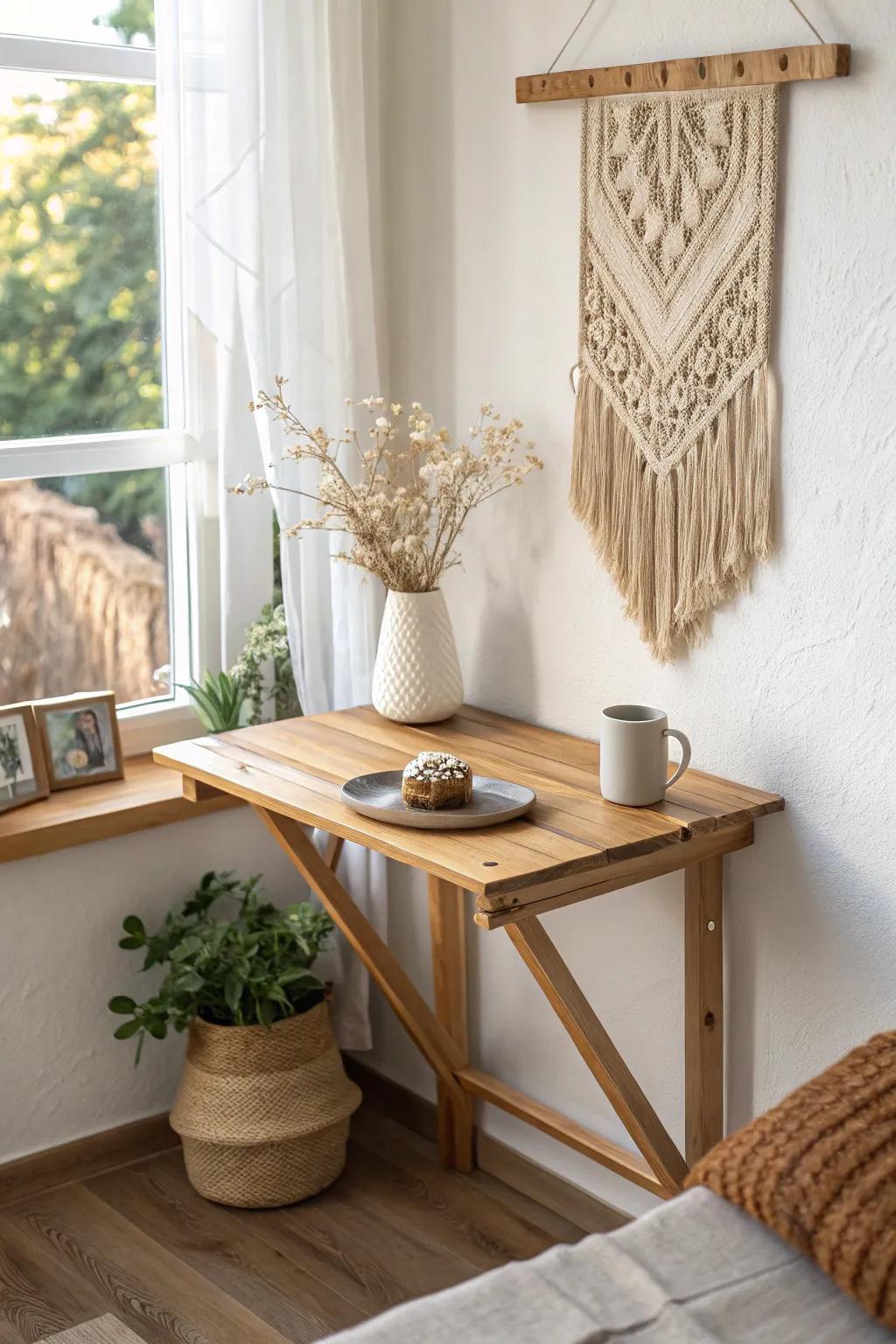 With a stylish fold-down desk that combines style and utility, you can enhance your small space. ideal for comfortable mornings!