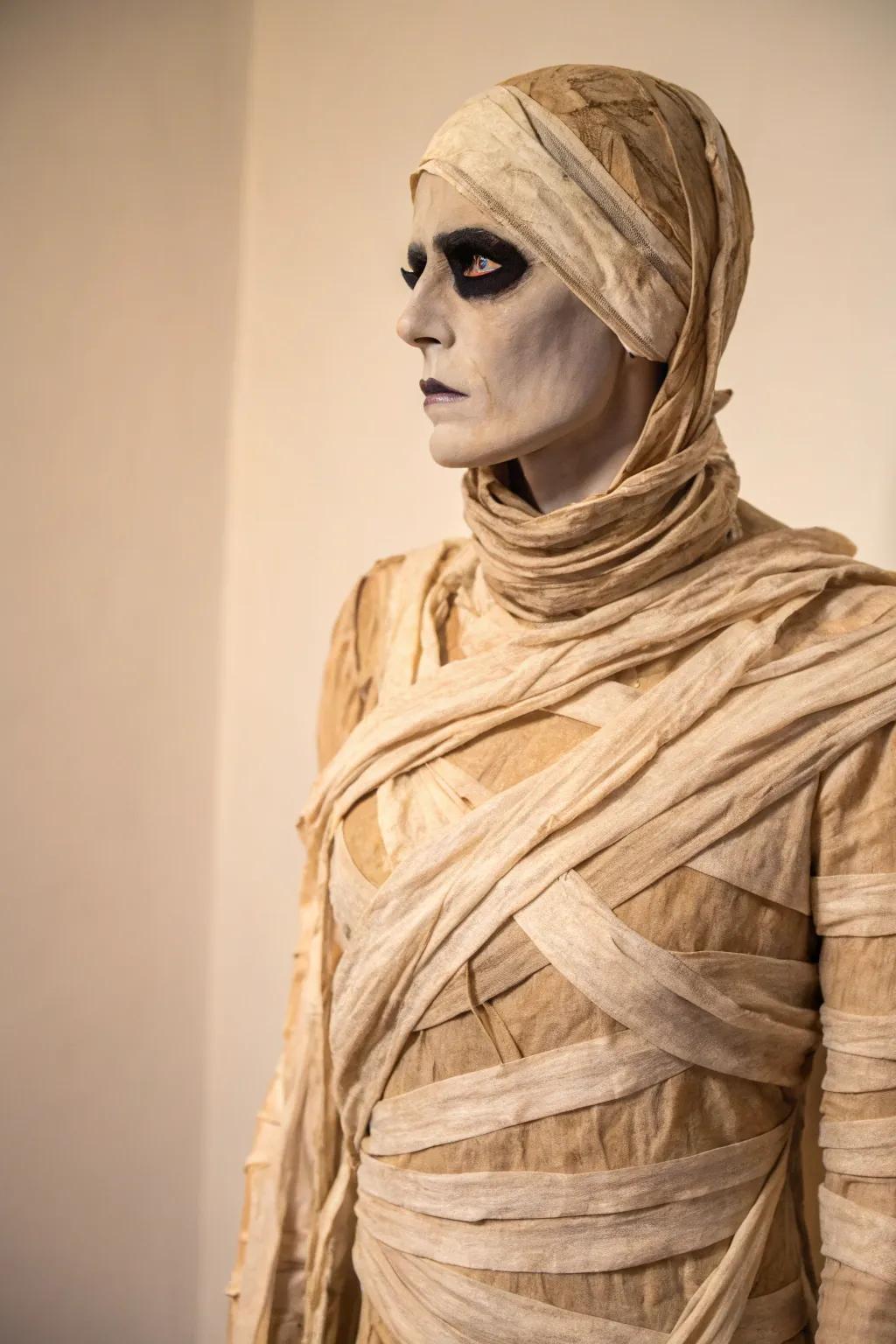 Embrace the eerie sophistication of a minimalist wrapped figure this Halloween.