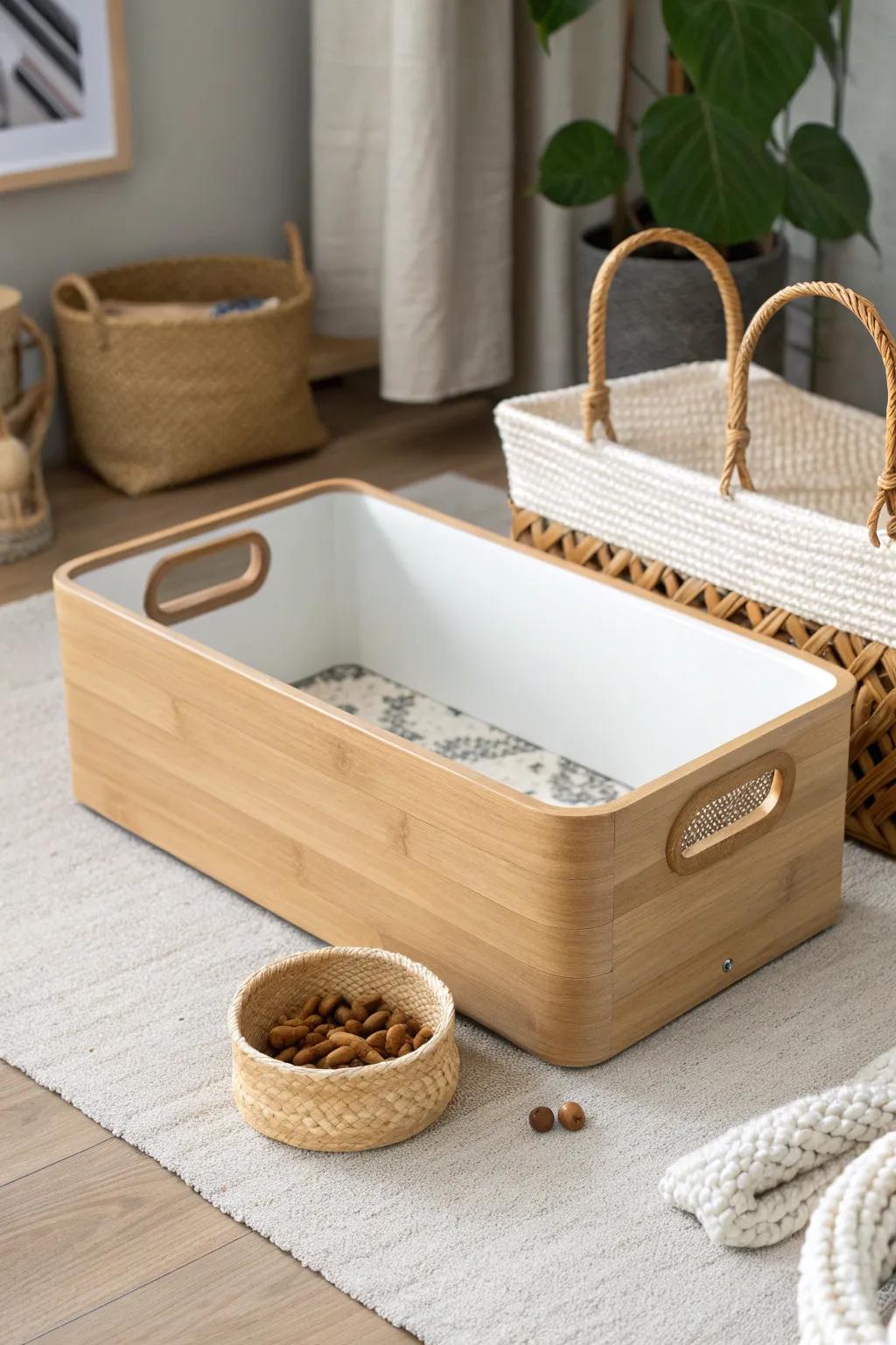 Revamp your space with an elegant and discreet under-the-bed litter box solution. Style meets practicality in minimalist design.