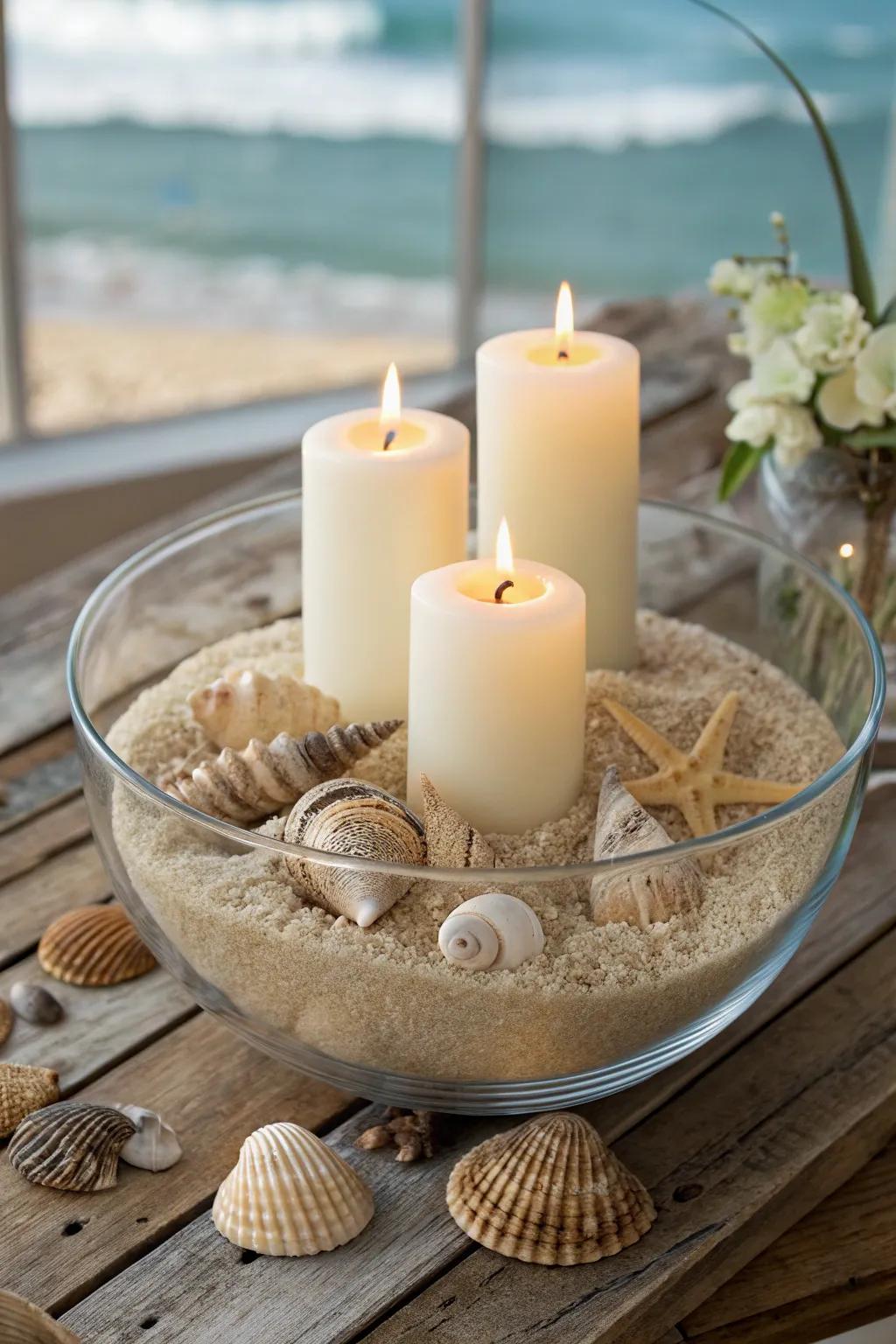 Transfigure your dining table with a tranquil, seashore-inspired focal point that seizes the quintessence of the ocean.
