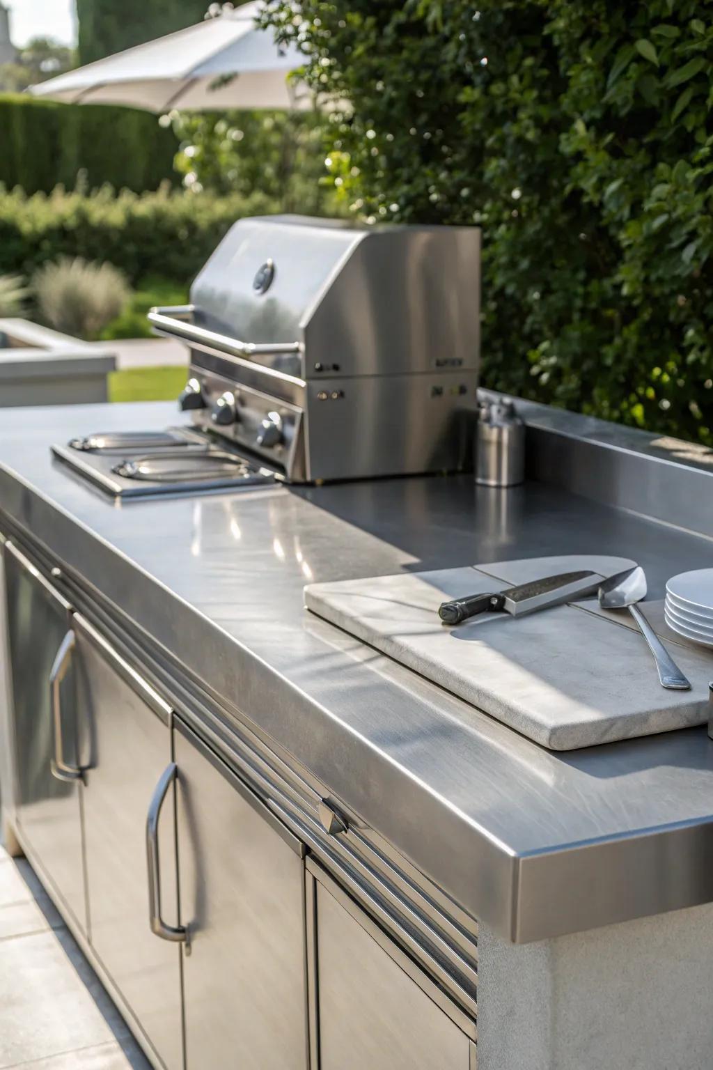 Enhance your outdoor space using the modern elegance of a stainless steel countertop.