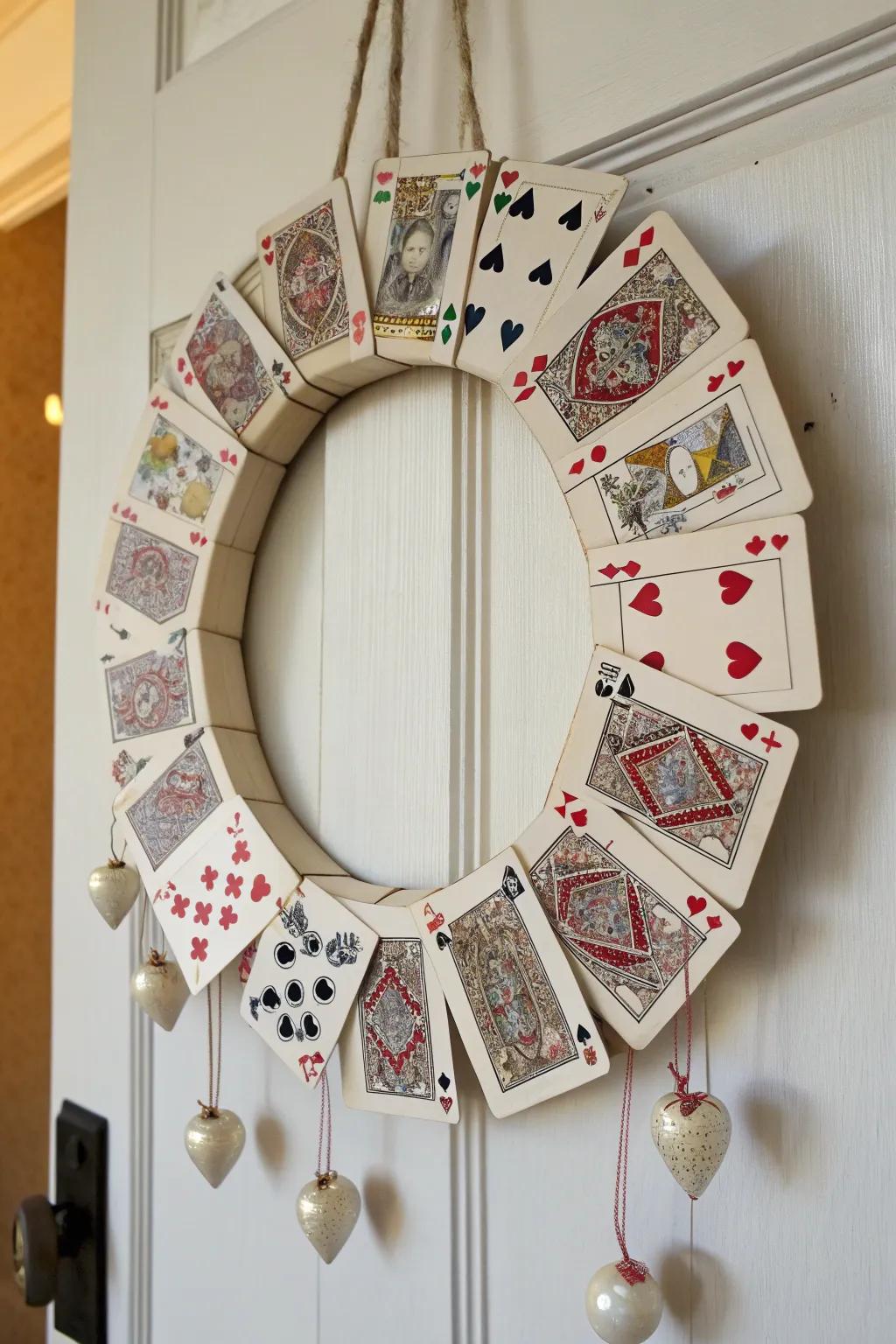 Transform your area with a touch of ingenuity: a DIY playing card wreath that is both appealing and engaging.