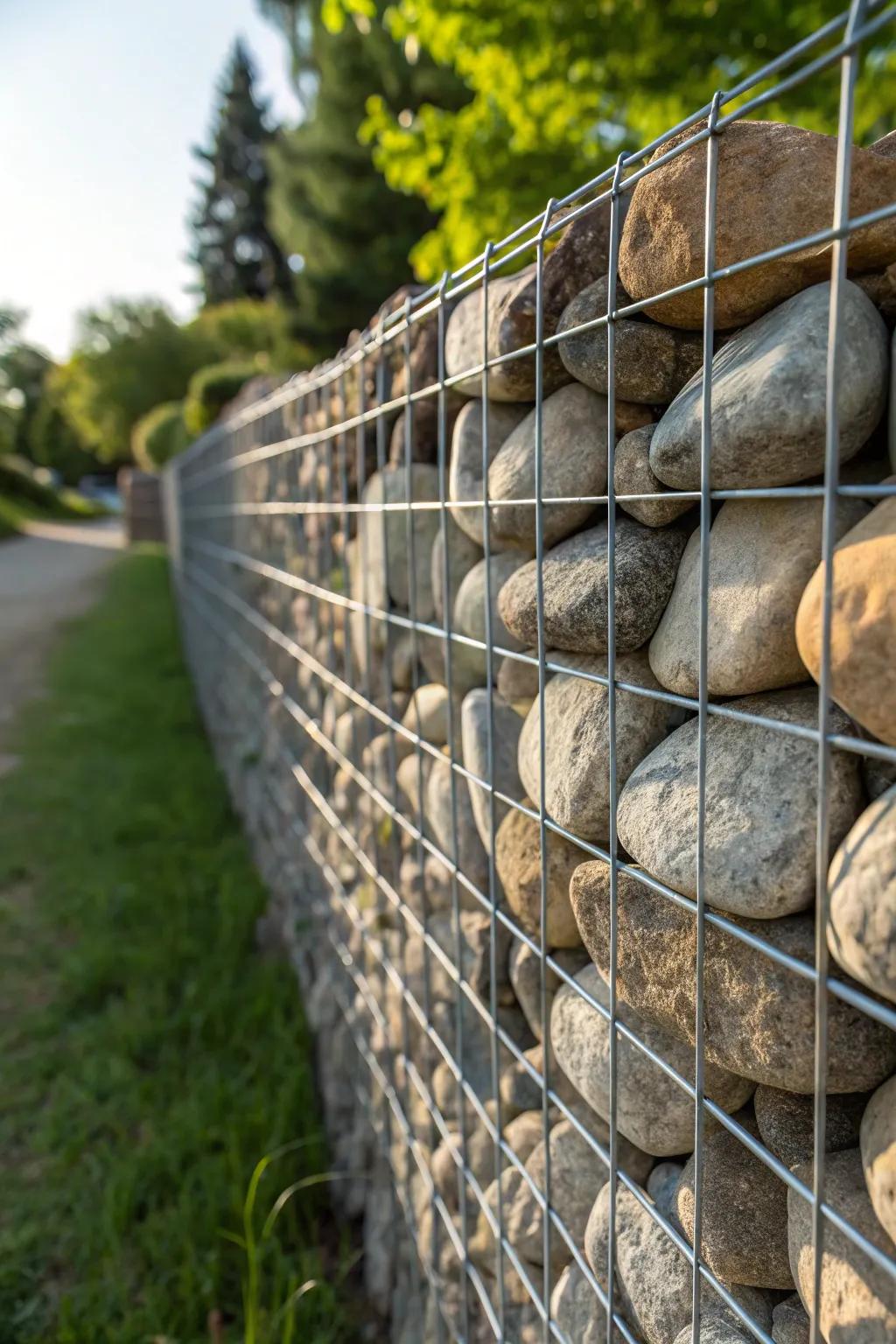 Elevate your space with the rugged sophistication of a gabion wall barrier.